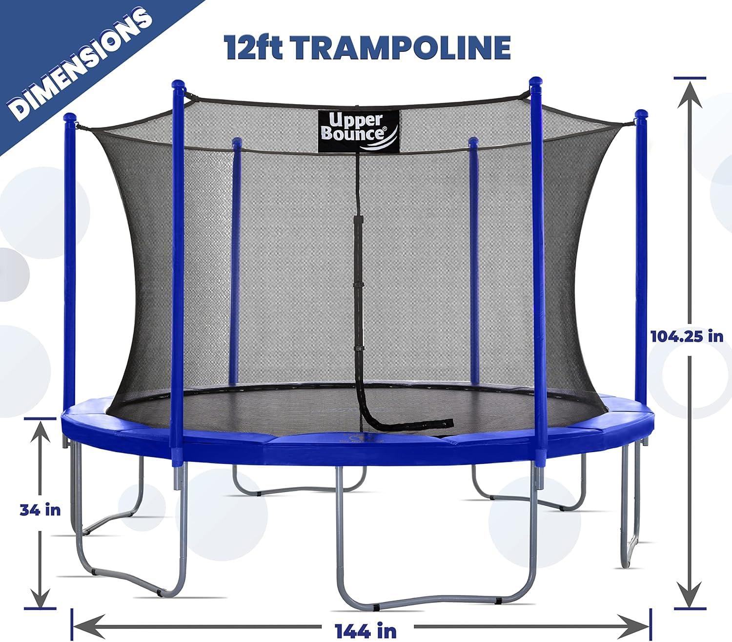 Machrus Upper Bounce 12 FT Round Trampoline Set with Safety Enclosure System – Backyard Trampoline - Outdoor Trampoline for Kids - Adults