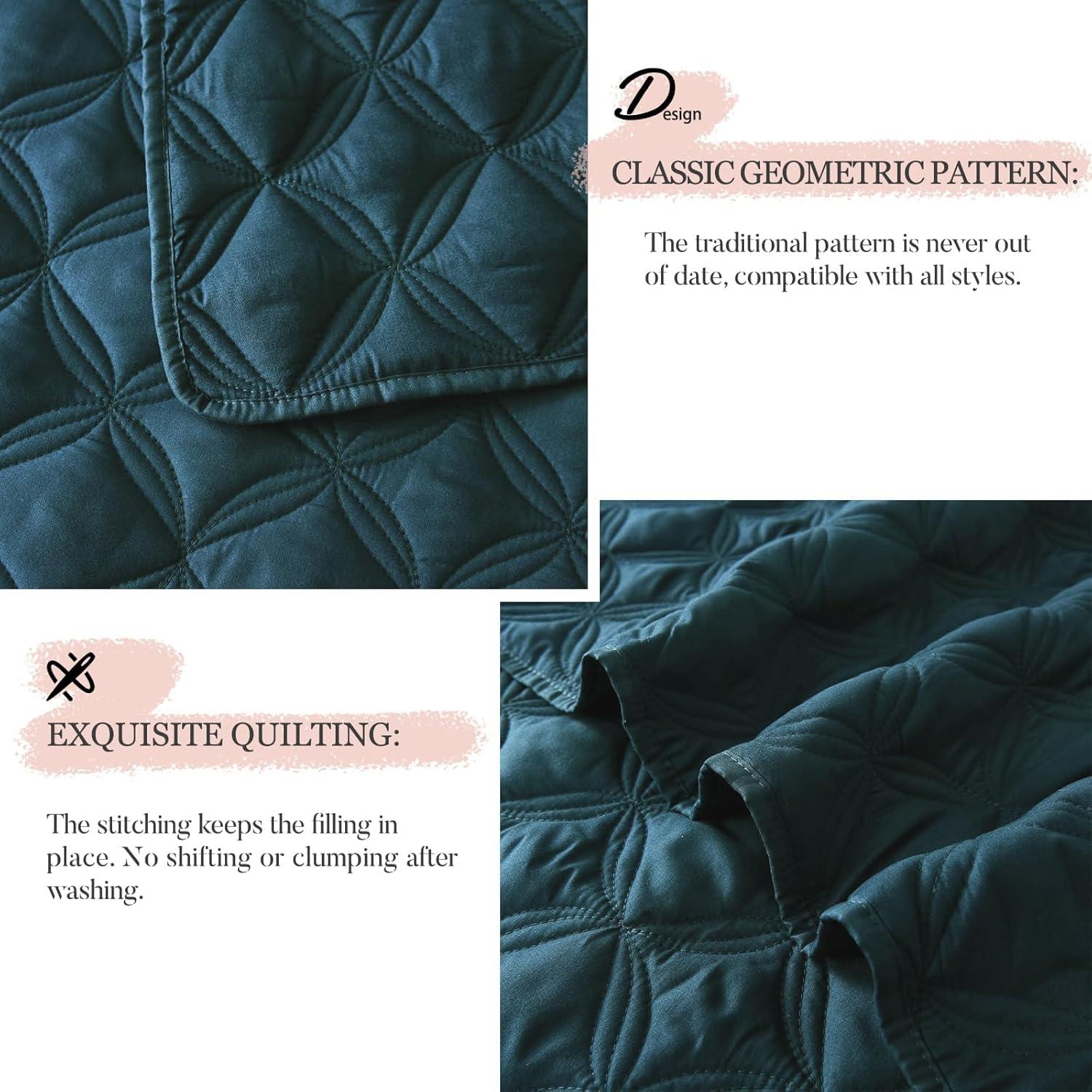 Exclusivo Mezcla Queen Quilt Set, 3-Piece Lightweight Queen Quilts Soft Bedspreads Bed Coverlets, Navy Blue, 90"x96"