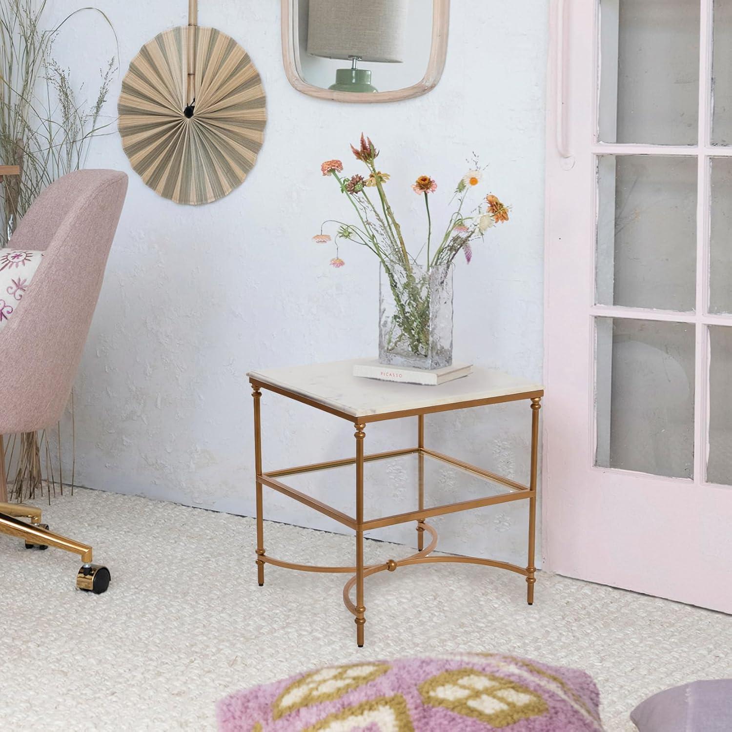 Creative Co-Op Libertine Genuine Marble and Metal Coffee Table, Gold Finish