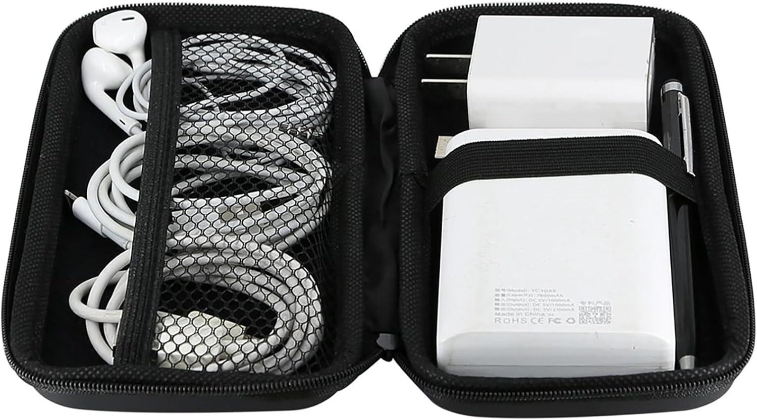 iMangoo Shockproof Travel Essentials Organizer Case, Small Accessories Hard Protective Pouch Electronics Purse for Women Men Zipper Tech Cord Cable Power Bank Charger 6.5x3.2x1 In (Black)