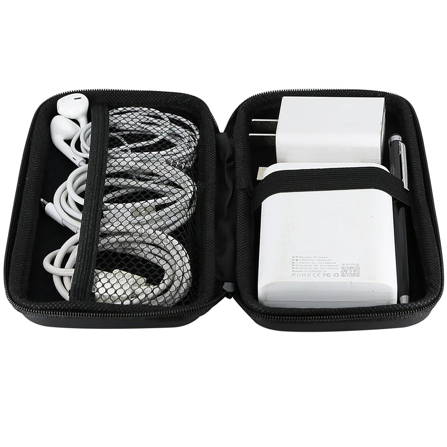 iMangoo Shockproof Travel Essentials Organizer Case, Small Accessories Hard Protective Pouch Electronics Purse for Women Men Zipper Tech Cord Cable Power Bank Charger 6.5x3.2x1 In (Black)