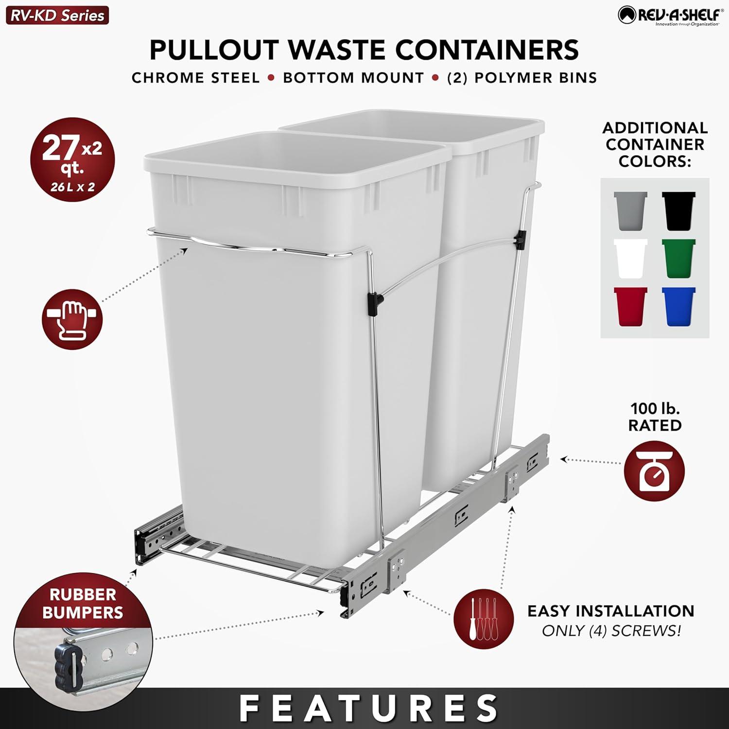 Rev-A-Shelf Rev-A-Shelf Double Pull Out Trash Can 27 Qt for Kitchen