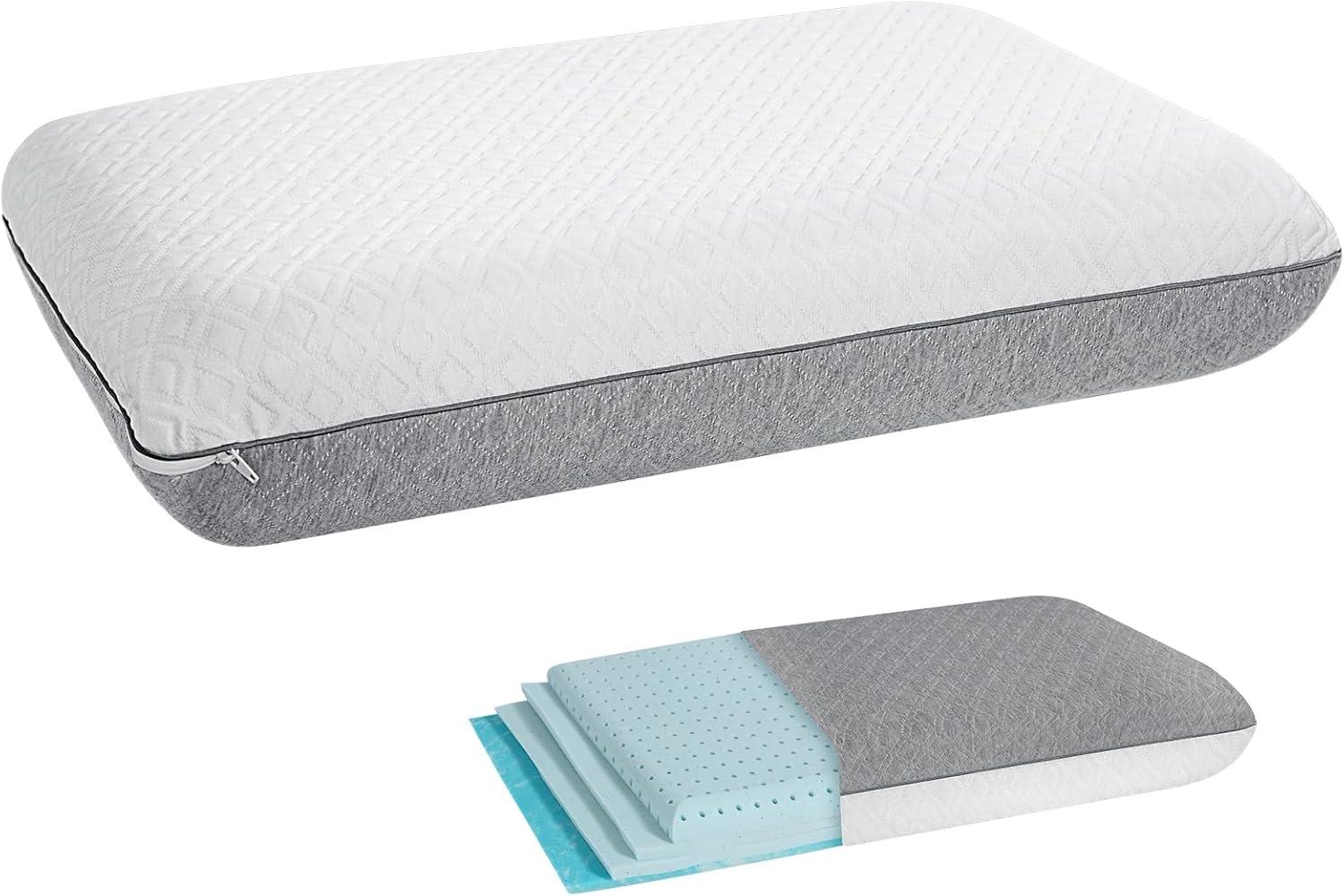 Vipbear Adjustable Memory Foam Pillow With Dual-Sleep Cover For Back/Stomach/Side Sleeper, Soft To Firm Pillow For Neck Pain Relief