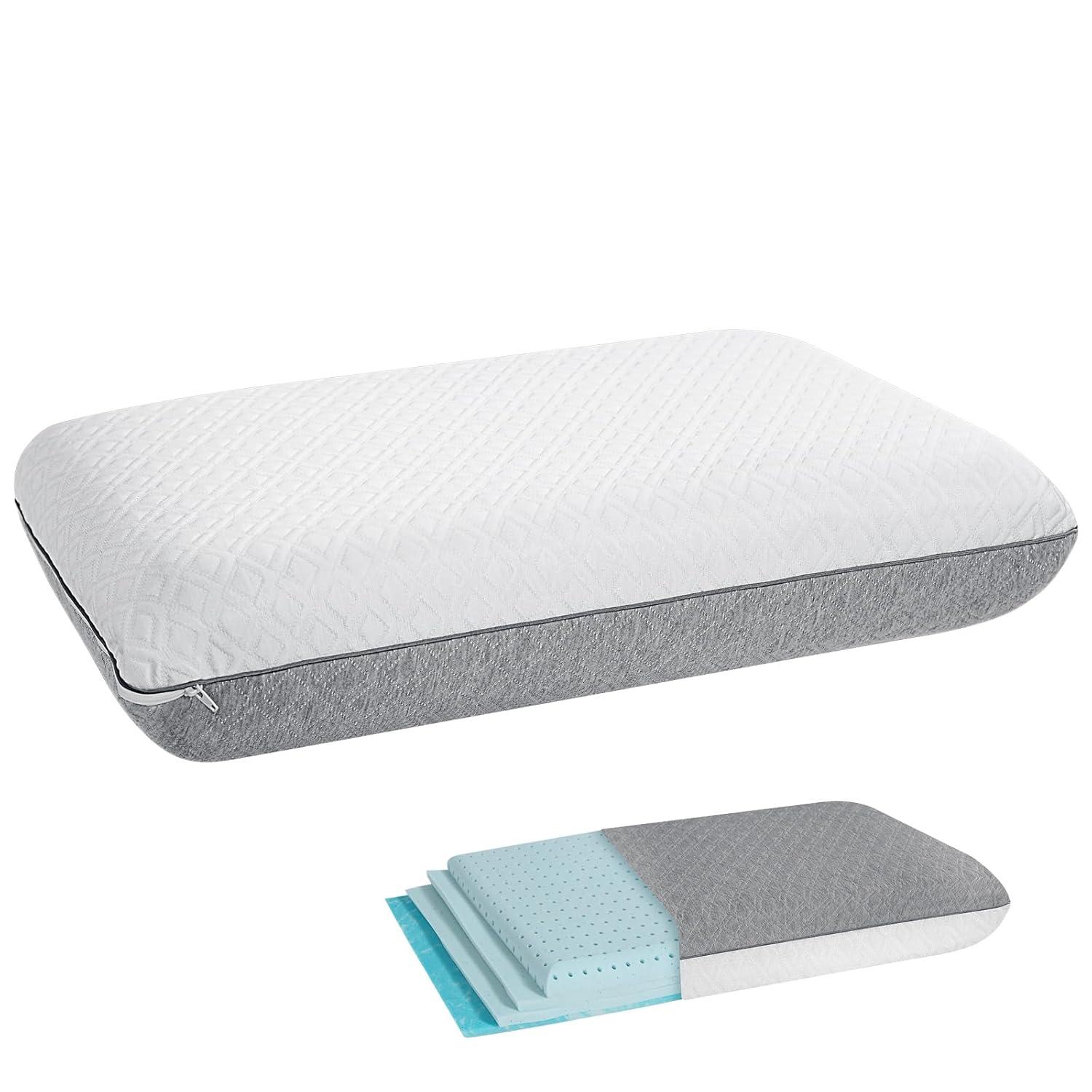 Vipbear Adjustable Memory Foam Pillow With Dual-Sleep Cover For Back/Stomach/Side Sleeper, Soft To Firm Pillow For Neck Pain Relief