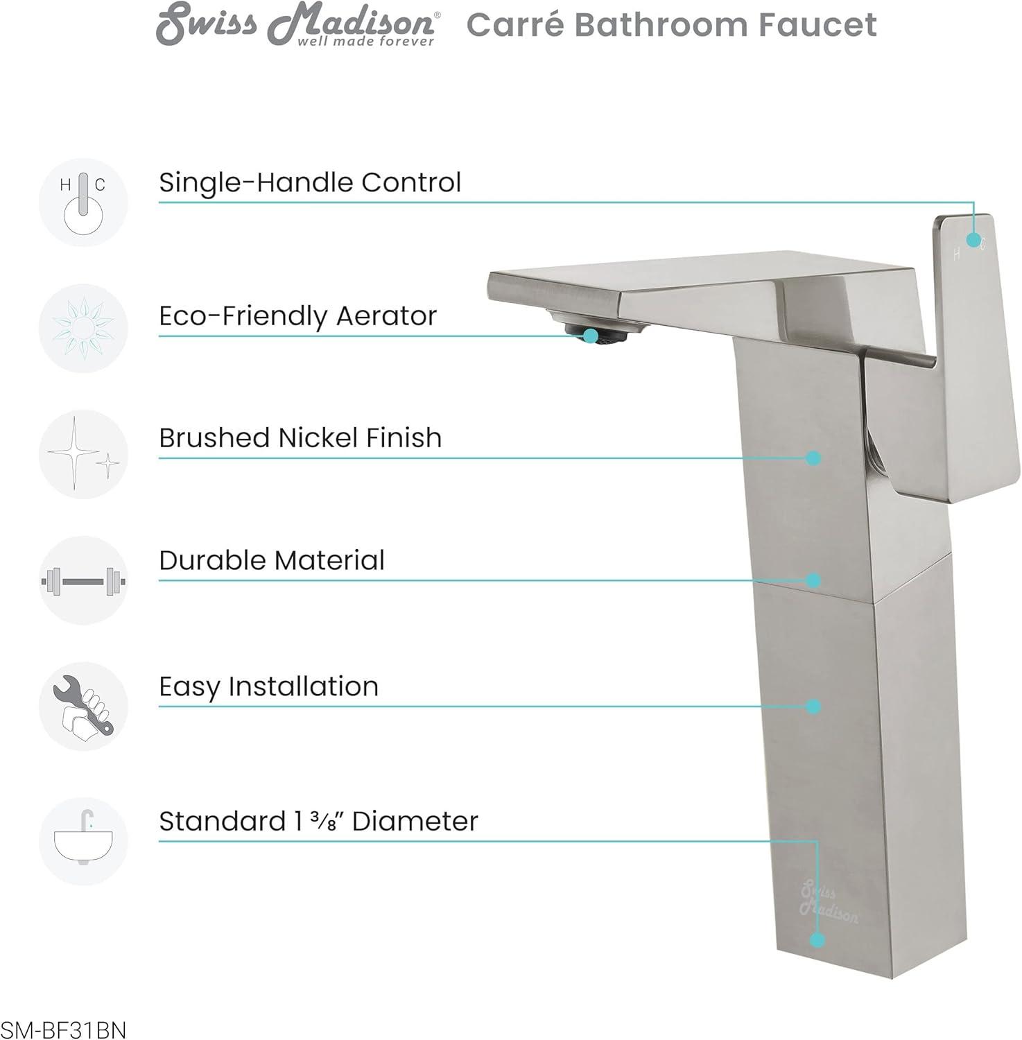 Carré Brushed Nickel Single-Handle High Arc Bathroom Faucet