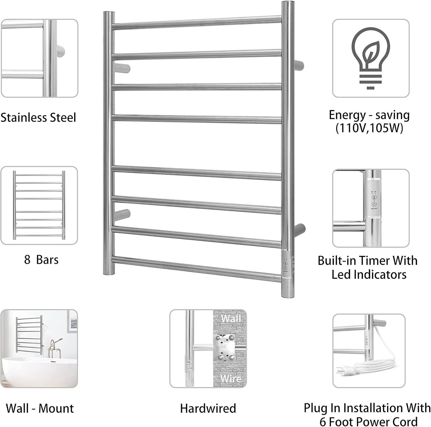 Brushed Nickel Wall Mounted Stainless Steel Electric Towel Warmer
