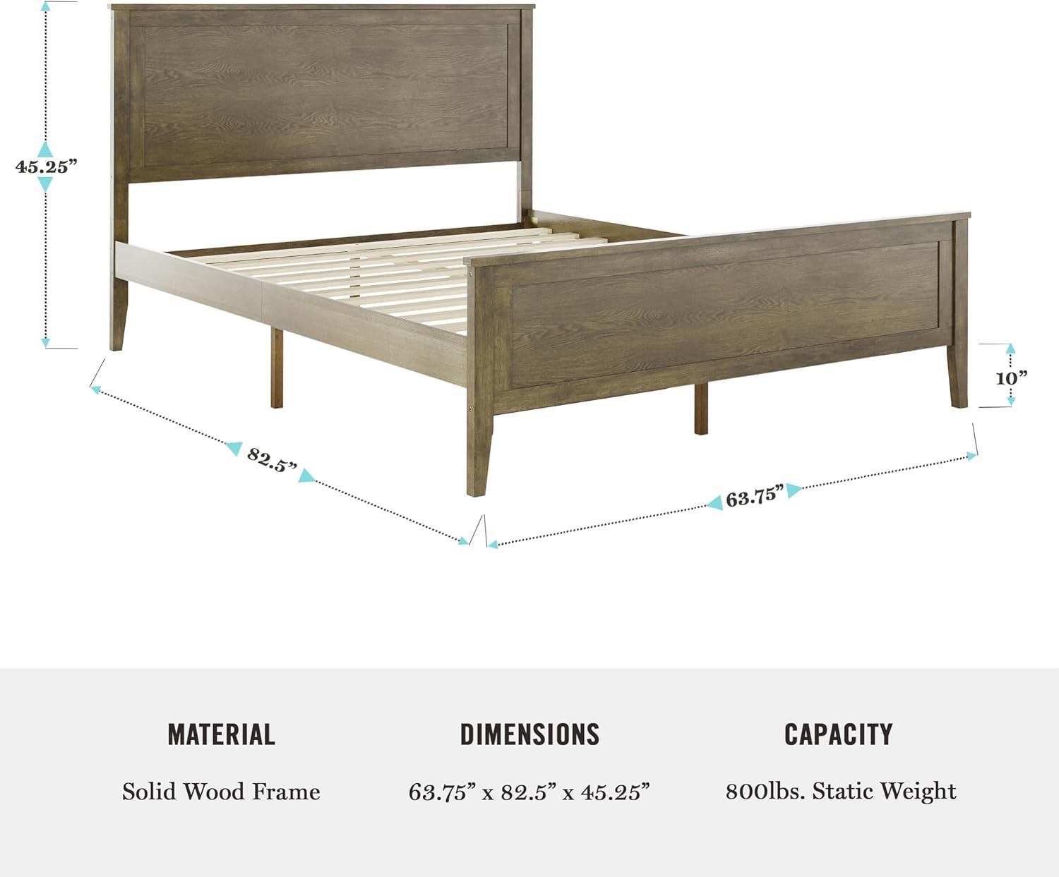 Brown Gray Queen Solid Wood Platform Bed with Headboard and Slats