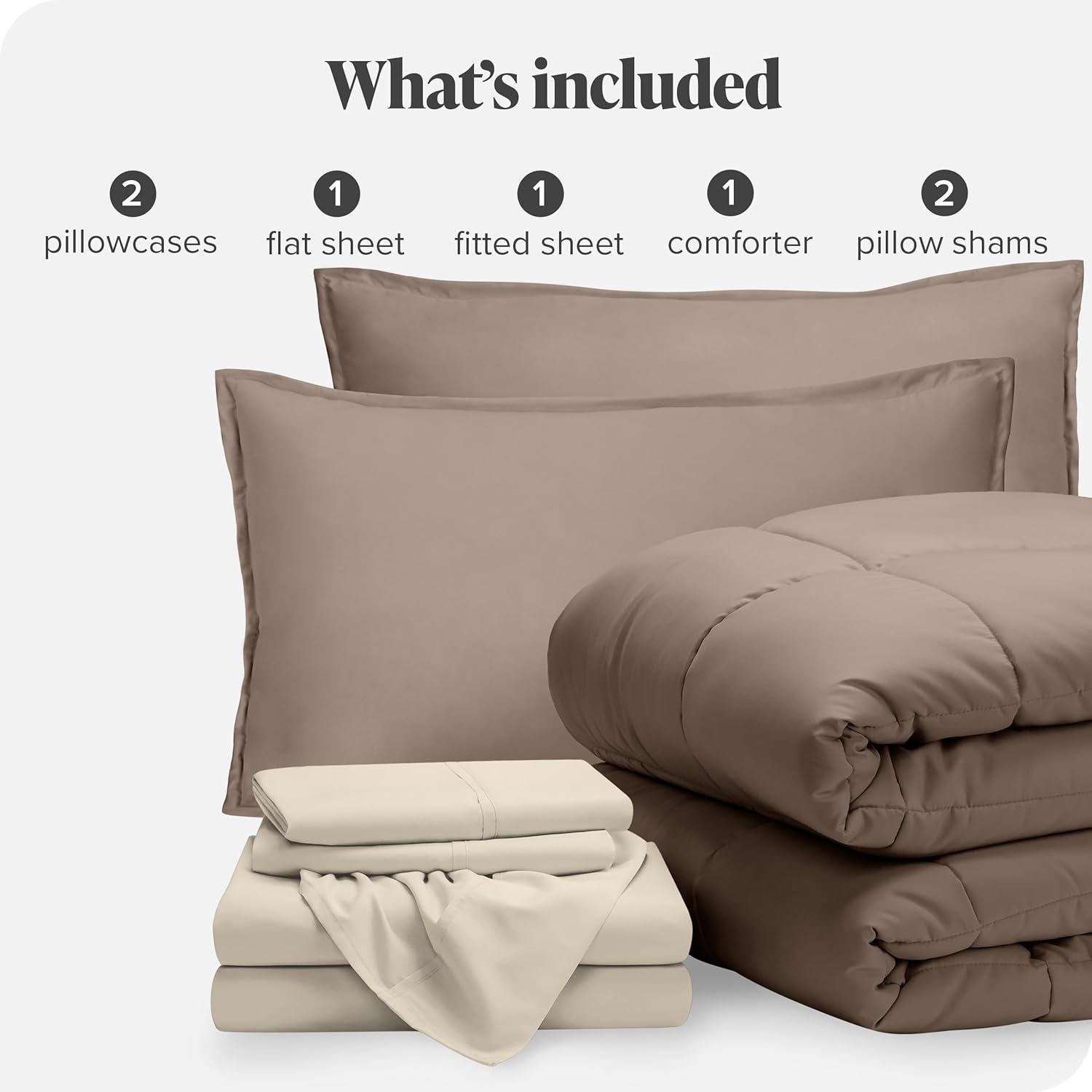 King Double Brushed Bed in a Bag Taupe Comforter Set, Sand Sheet Set by Bare Home