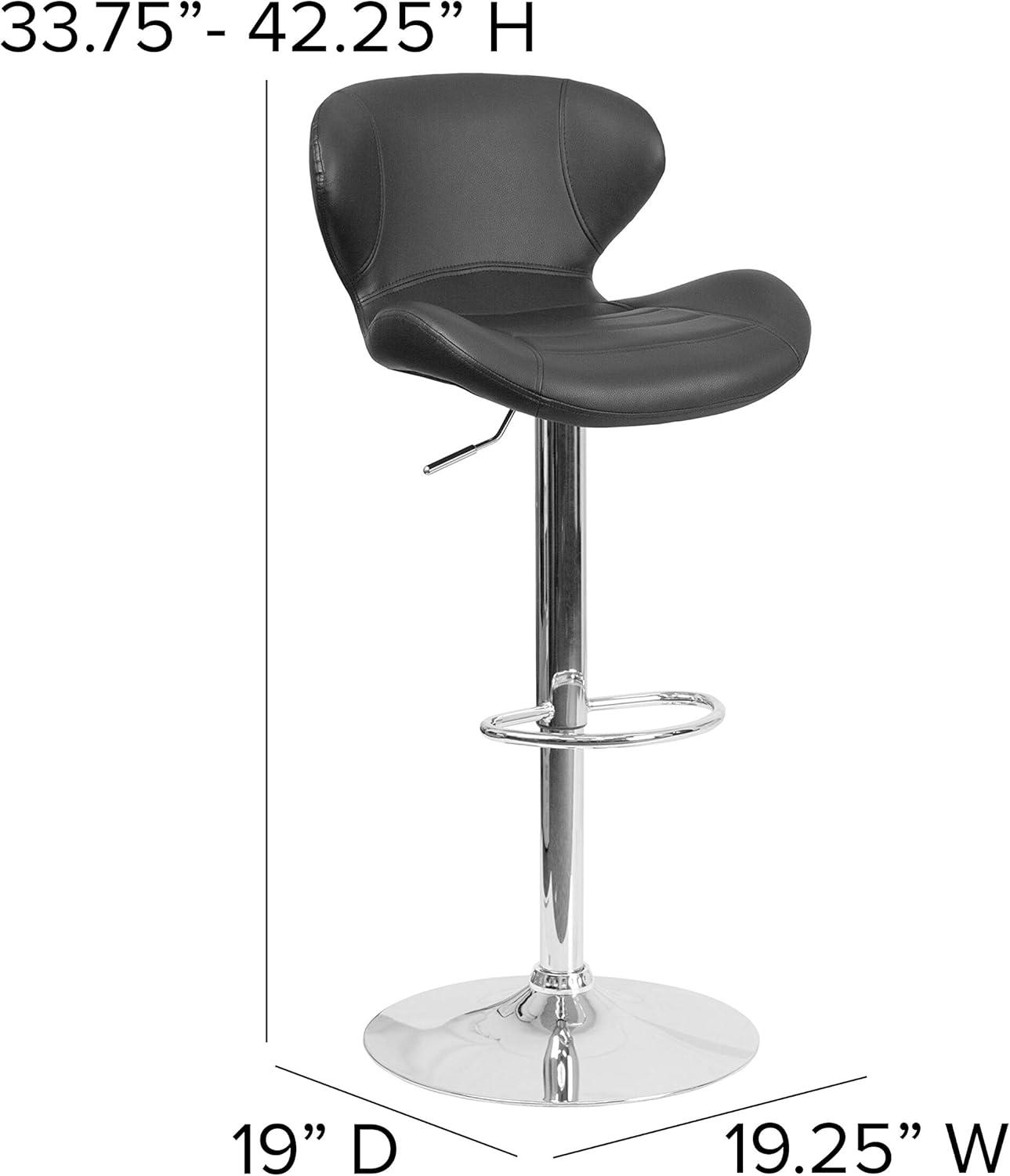 Flash Furniture Francis Contemporary Blue Fabric Adjustable Height Barstool with Curved Back and Chrome Base