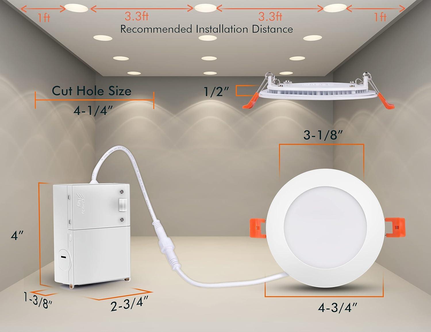 PARMIDA (6 Pack) 4 Inch Ultra-Thin LED Recessed Ceiling Light with Junction Box, 5CCT Color Selectable 2700K/3000K/3500K/4000K/5000K, 12W, Dimmable Canless Wafer Slim Panel Downlight, IC Rated, ETL