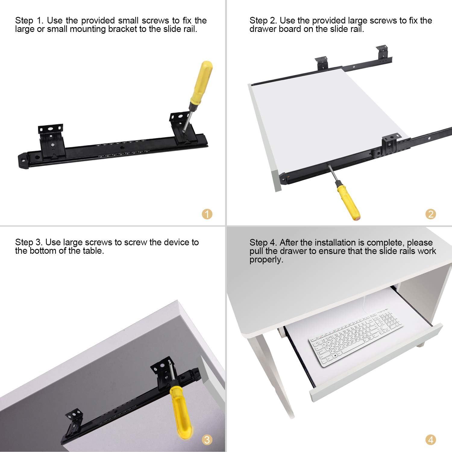 Keyboard Slide, KINJOEK 14 Inch 2 PCS Heavy Duty Ball Bearing Slides, Computer Drawer Tray Accessories, Cabinet Furniture Rails Rack with Adjustable Height Bracket and Screws, Black