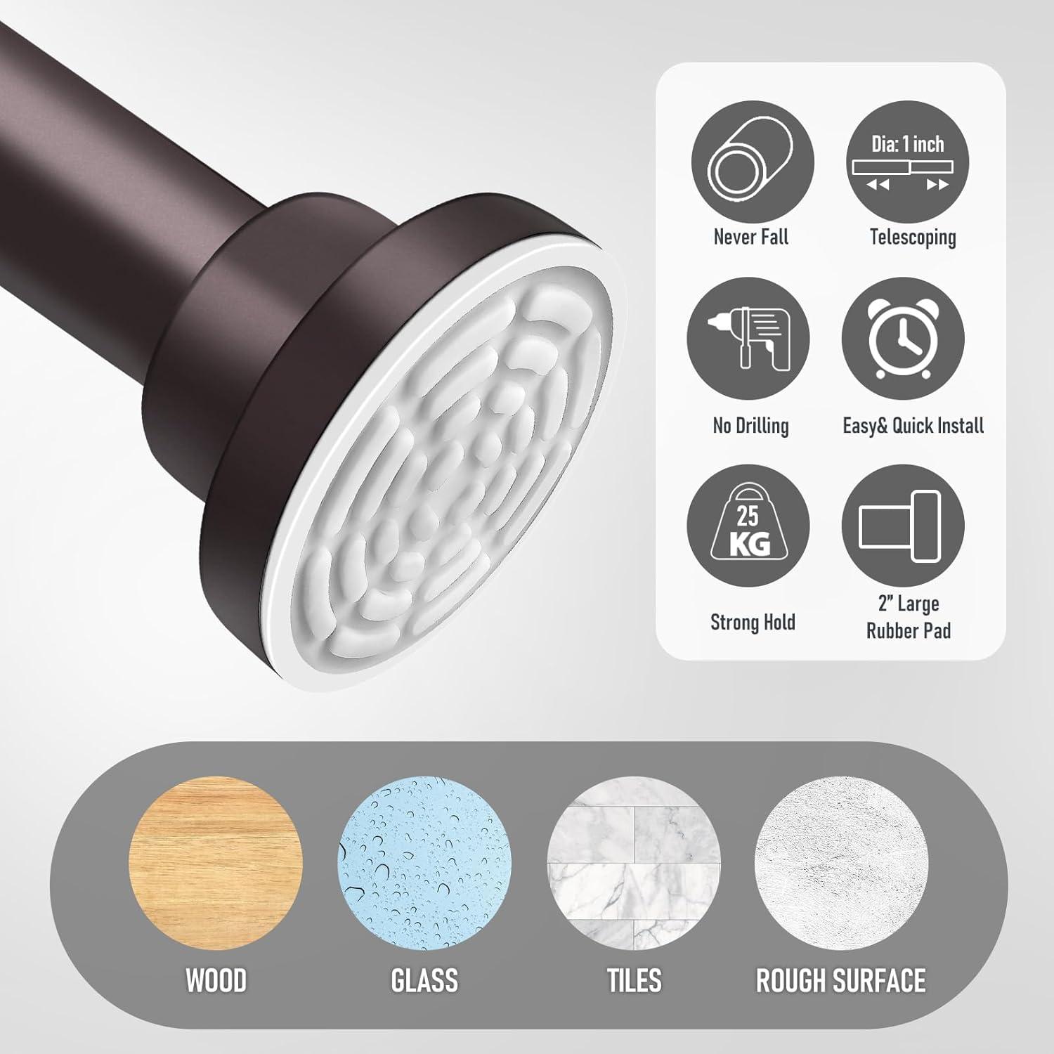 JDLiving Maxda Premium 43"- 72" Adjustable Rustproof Straight Tension Shower Curtain Rod- No Drill