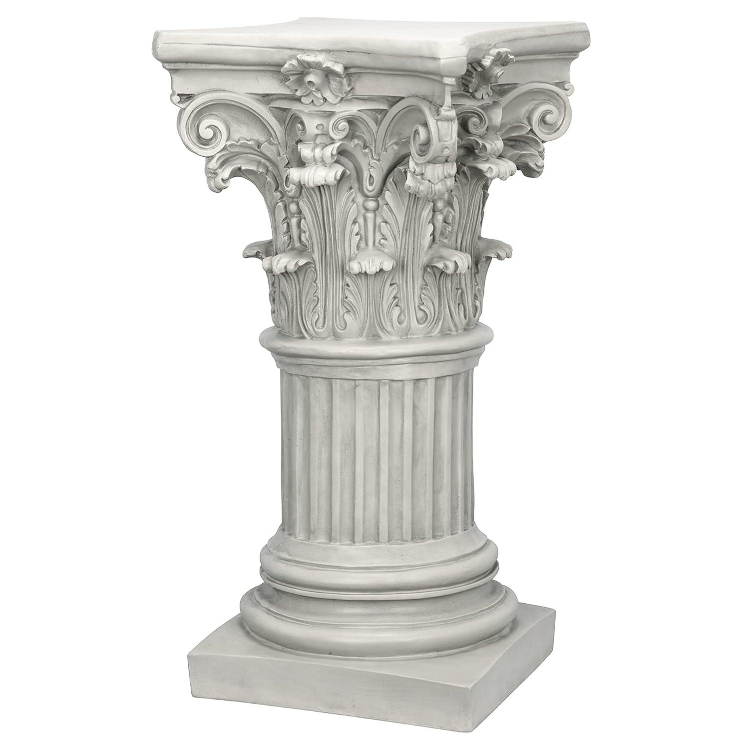 Design Toscano Corinthian Pedestal Column Plant Stand, Medium 29 Inch Tall, Cast Stone Resin, Antique Stone Finish