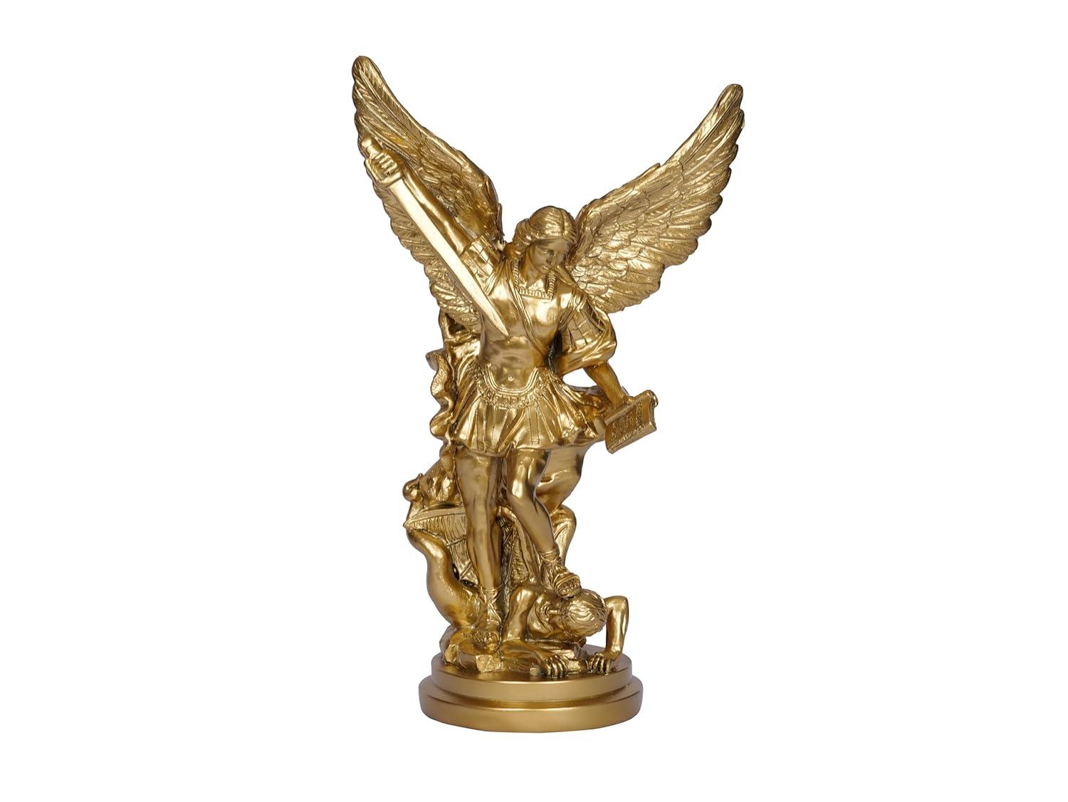 Trinx 12.2In St Michael Archangel Statue San Miguel Arcangel Statue Saint Michael Defeating Satan Michael Angel Statue Collection Figurines St. Michael Bronze Sculpture Archangel Michael Statue
