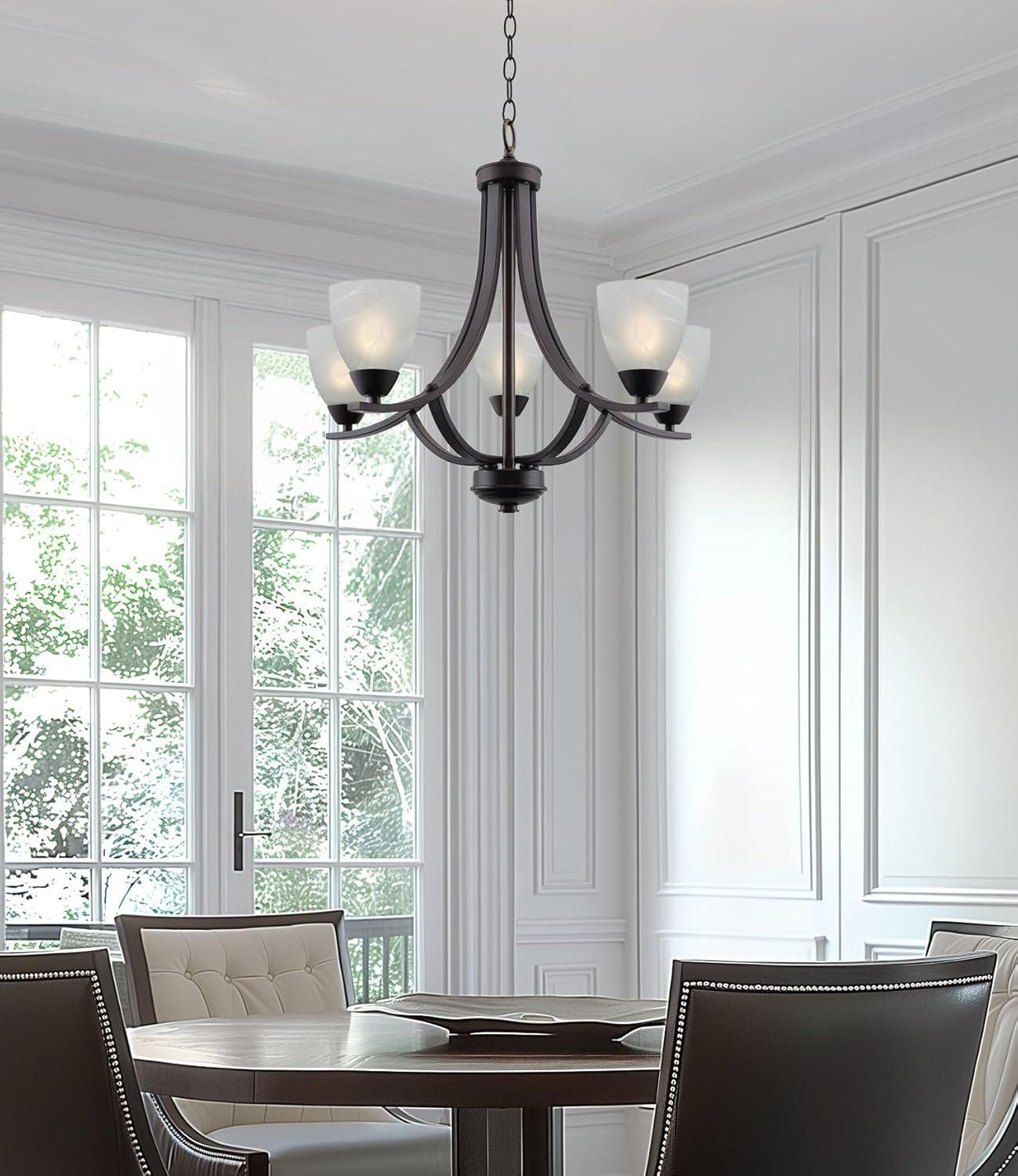 Weston 24" Oil Rubbed Bronze 5-Light Chandelier with Alabaster Glass Shades