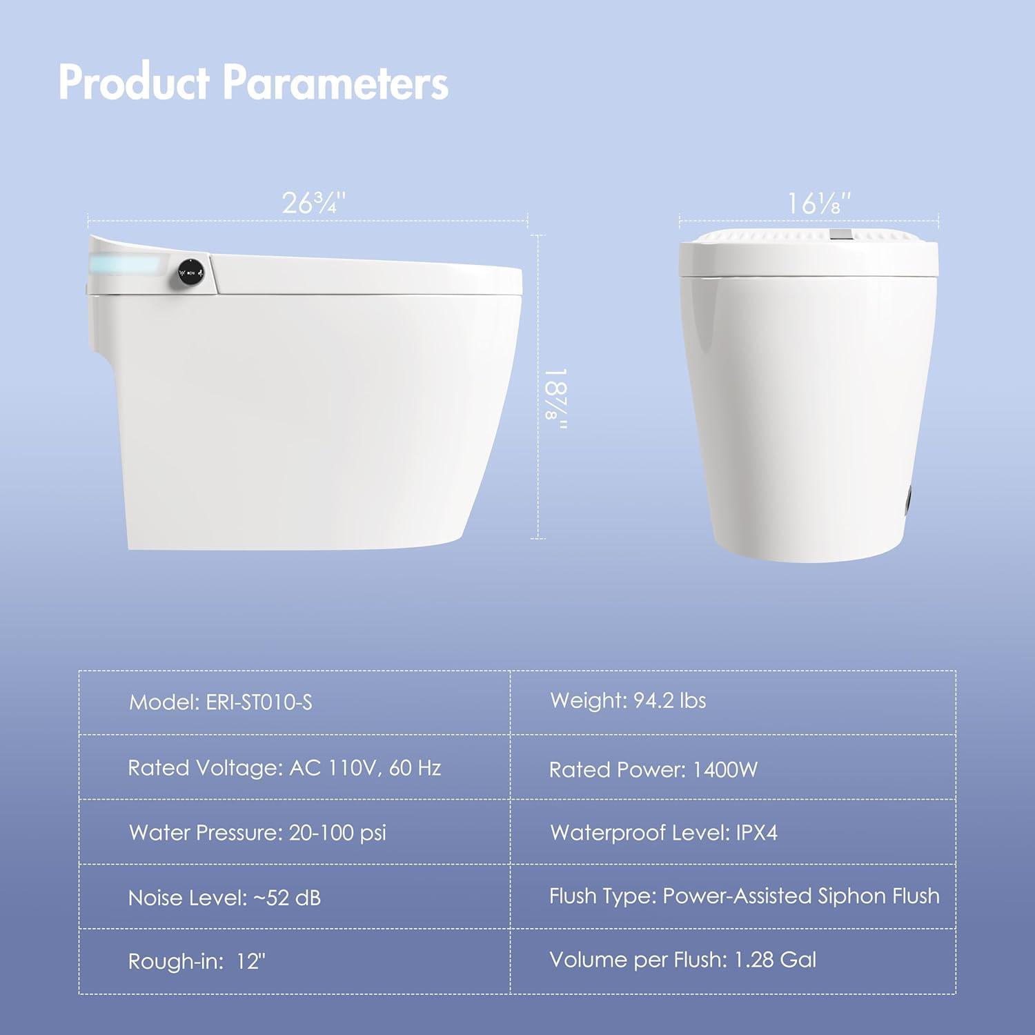 Eridanus White Vitreous China Smart Bidet Toilet with Heated Seat and Remote Control