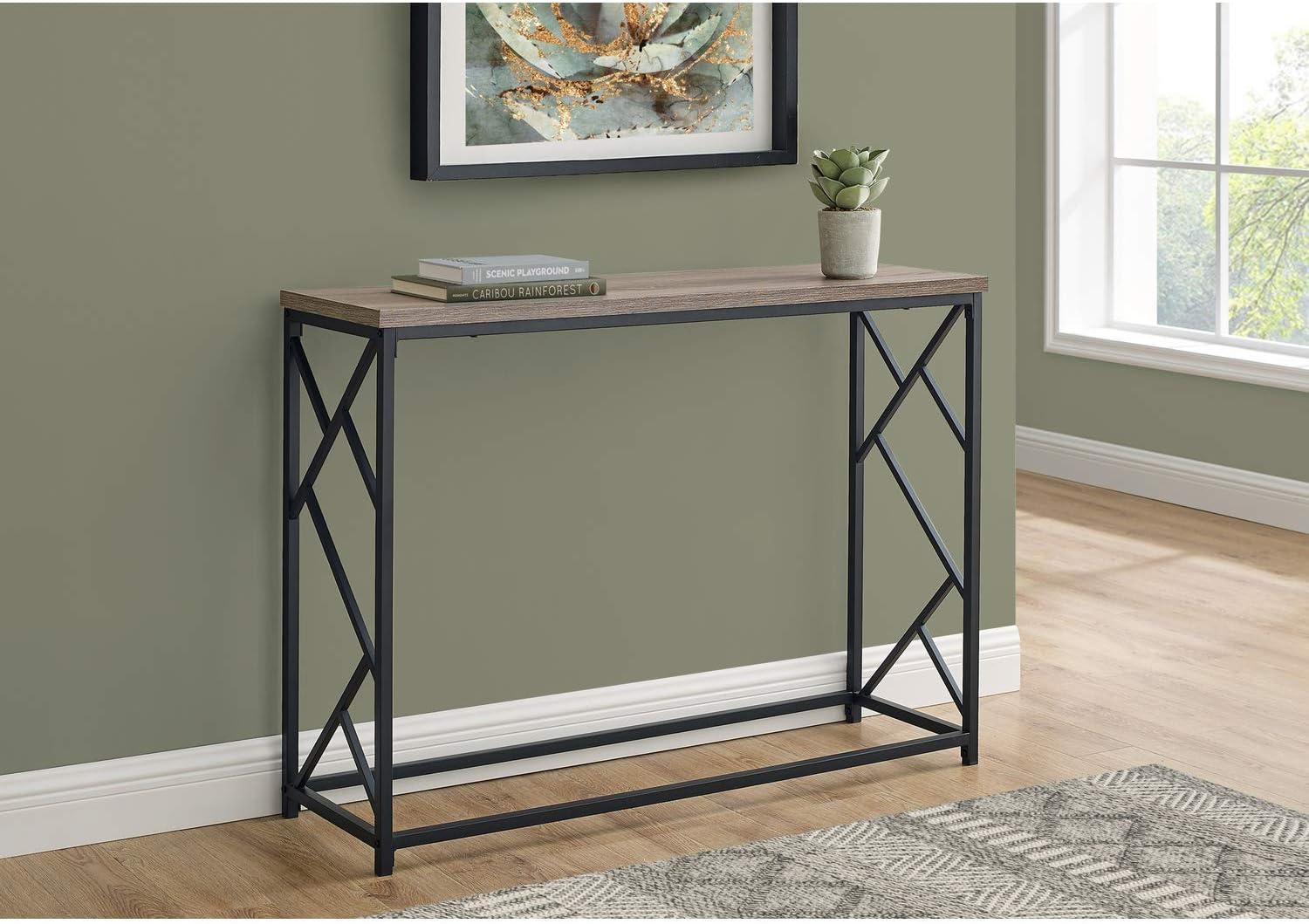 Monarch Specialties Accent Table Console Entryway Narrow Sofa Living Room Bedroom Brown Laminate Black Metal Contemporary Modern