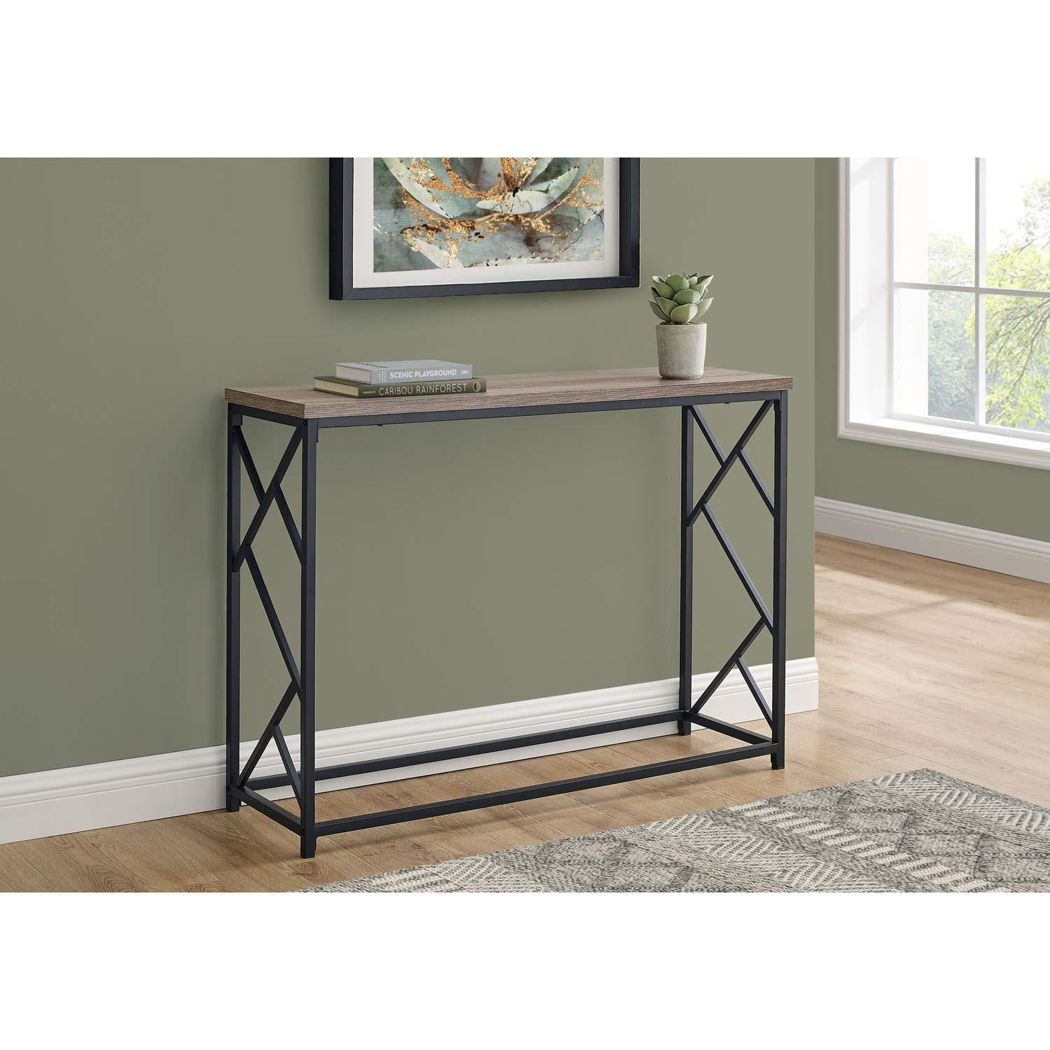 Monarch Specialties Accent Table Console Entryway Narrow Sofa Living Room Bedroom Brown Laminate Black Metal Contemporary Modern