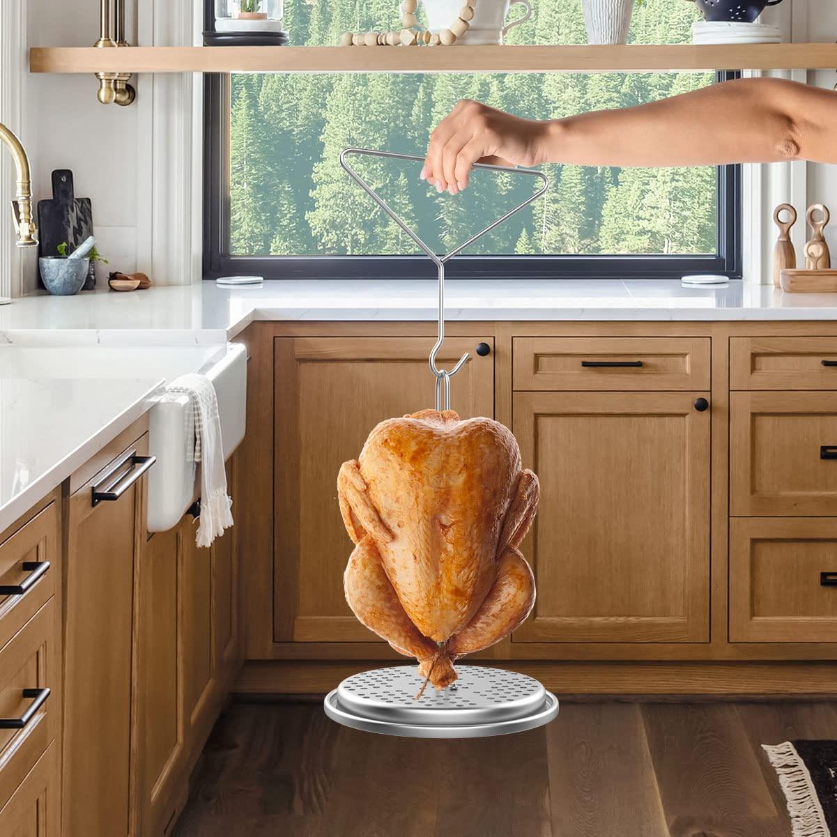 DELSbbq Turkey Fryer Stand Kit Wire Handle Lifter Hook, Perforated Turkey Fryer Hook and Stand Set Turkey Chicken Fryer Accessory Kit with for Poultry Deep Frying Pot