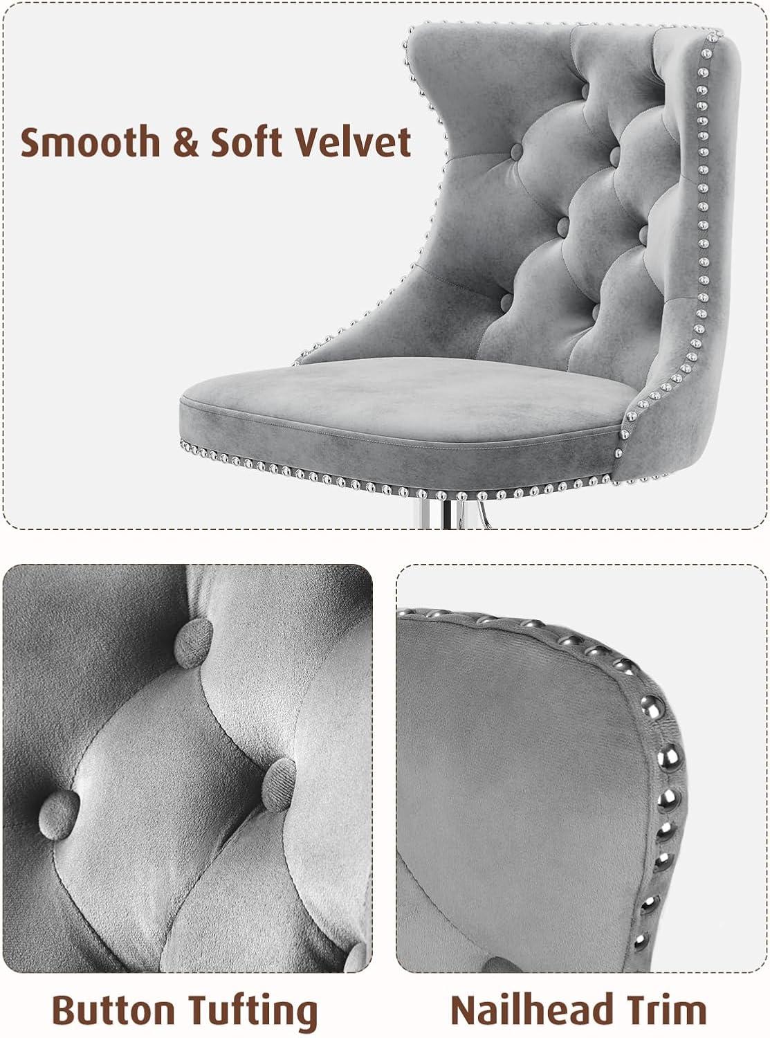 Swivel Bar Stools Set of 2, Adjustable Velvet Counter Height Barstools for Kitchen Island Dining Room, Modern Bar Chairs with Back, Nailheads Trim, Button Tufted