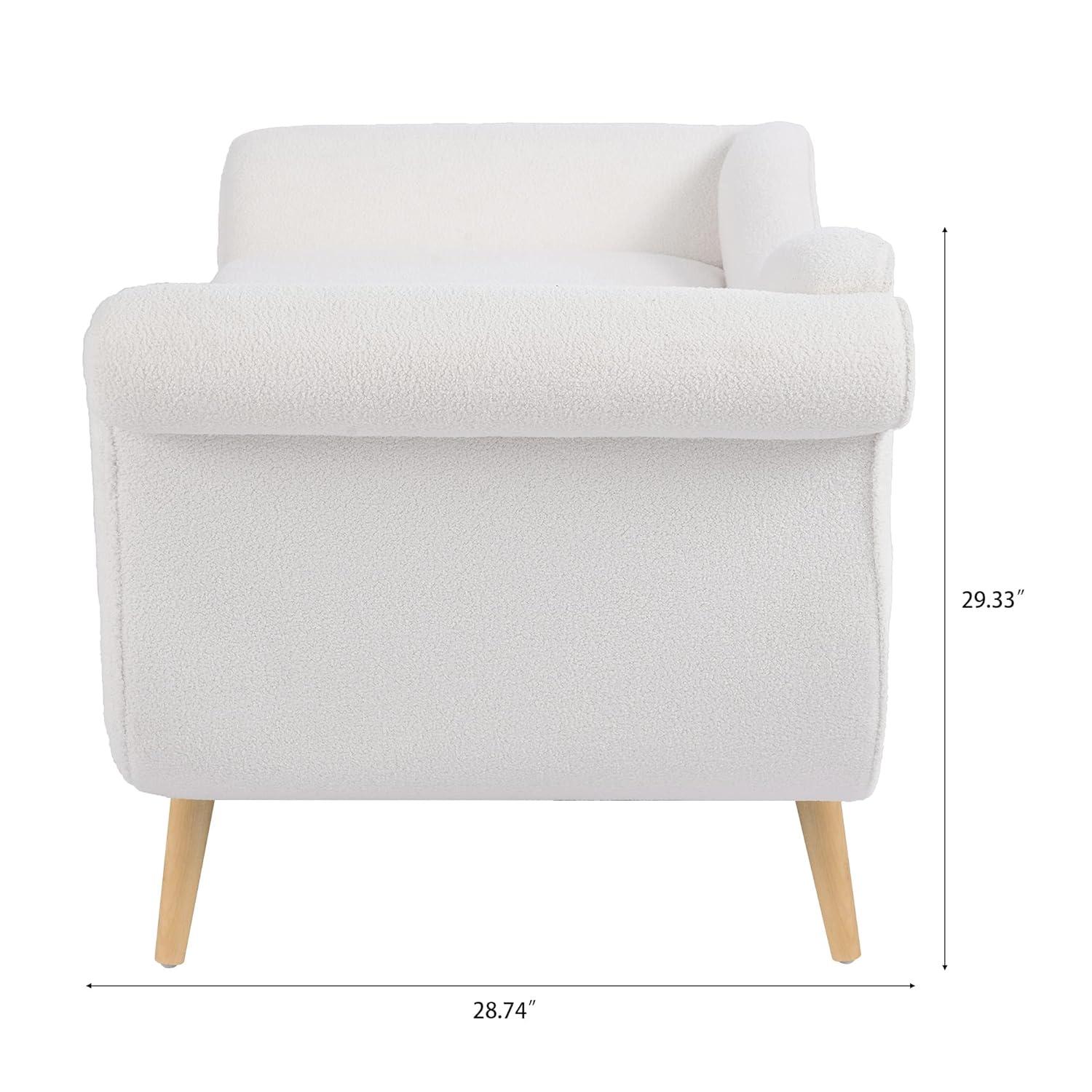 Chaise Lounge Chair Indoor Velvet Upholstered, Modern Sled Base Design with Sturdy Birch Legs, Ergonomic Curved Lumbar Pillow for Living Room, Bedroom, Home Office (White)