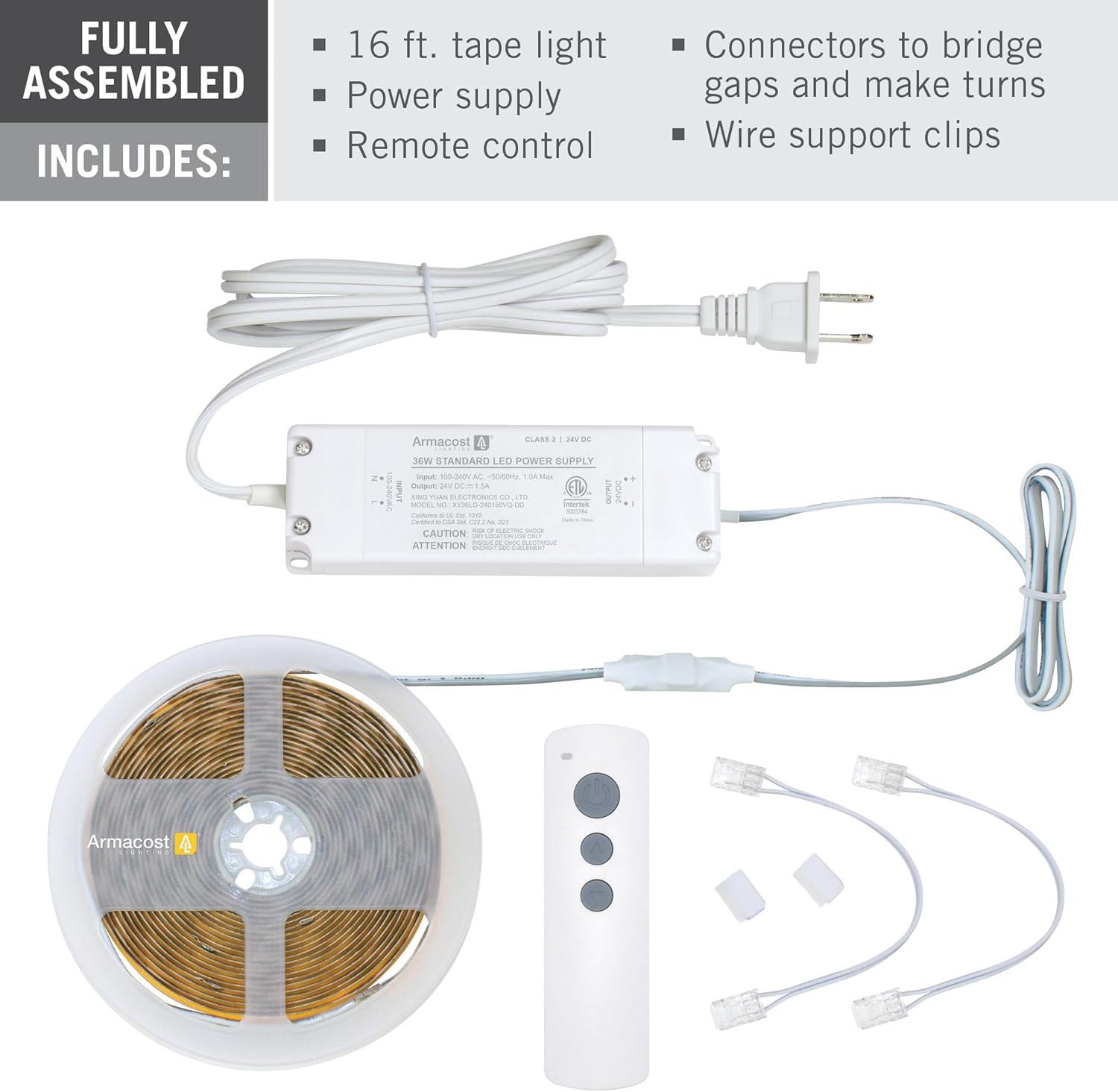 Armacost 16ft White COB LED Tape Light Kit with Remote