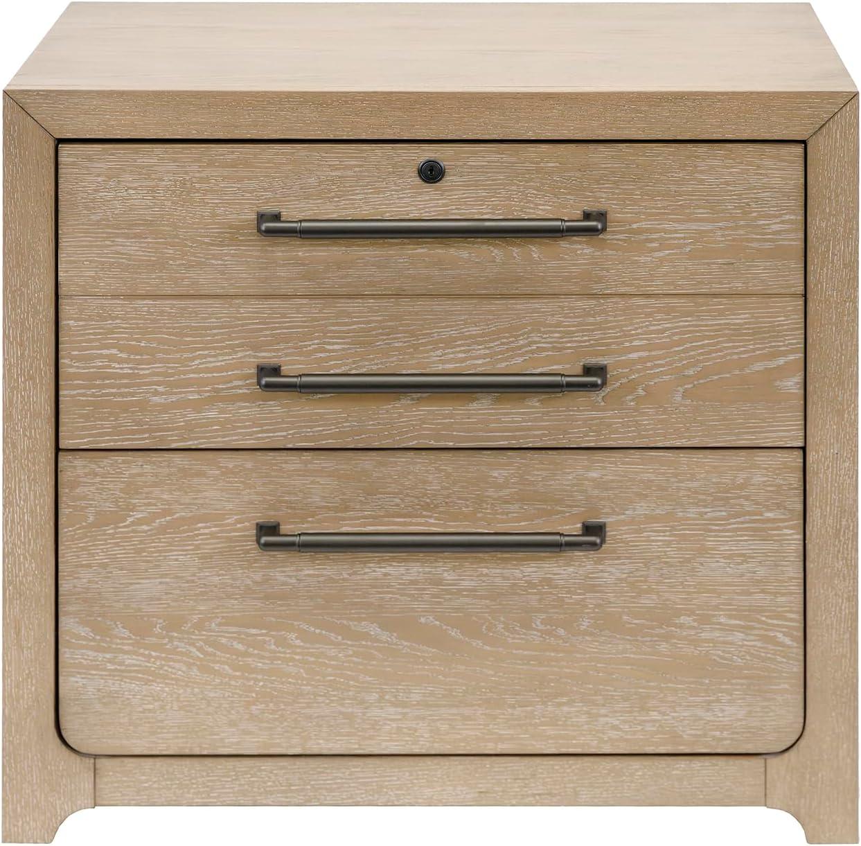 Light Brown Oak Lockable Lateral File Cabinet with Heavy Bar Pulls