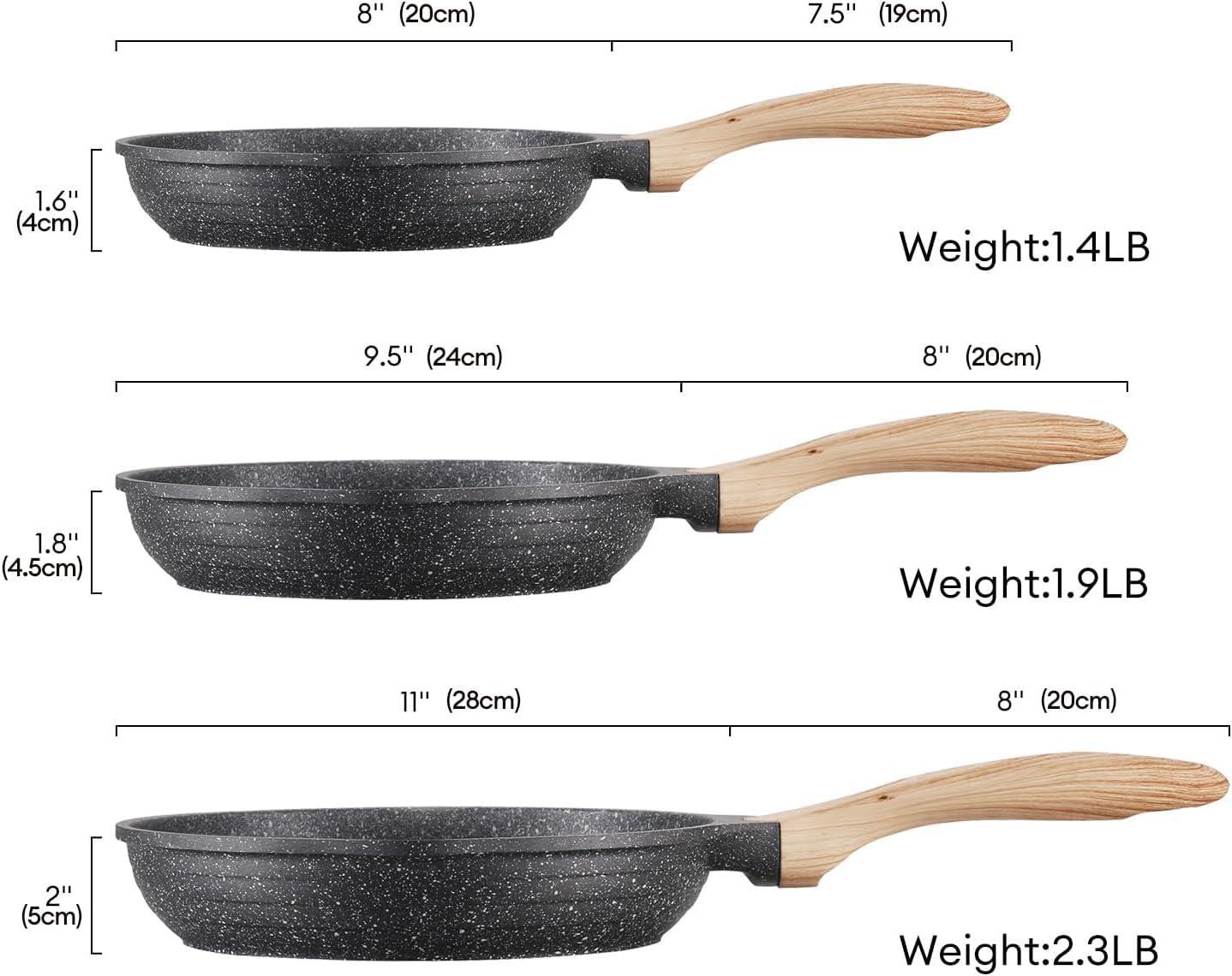 Granite Coated Non-Stick Aluminum Frying Pan Set, 3-Piece