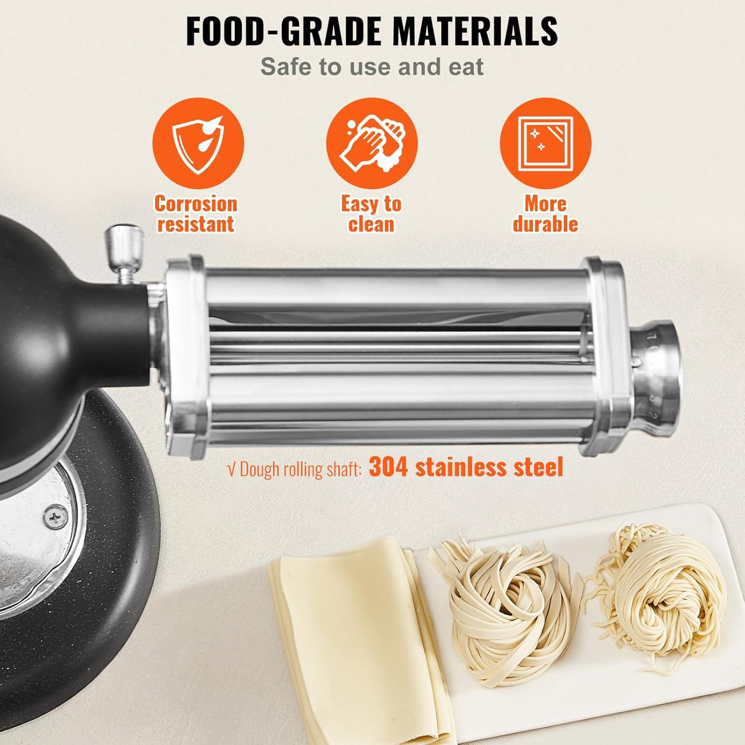 Pasta Attachment for KitchenAid Stand Mixer, Stainless Steel Pasta Sheet Roller Attachment, Pasta Maker Machine Accessory with 8 Adjustable Thickness Knob, KitchenAid Pasta Attachment by