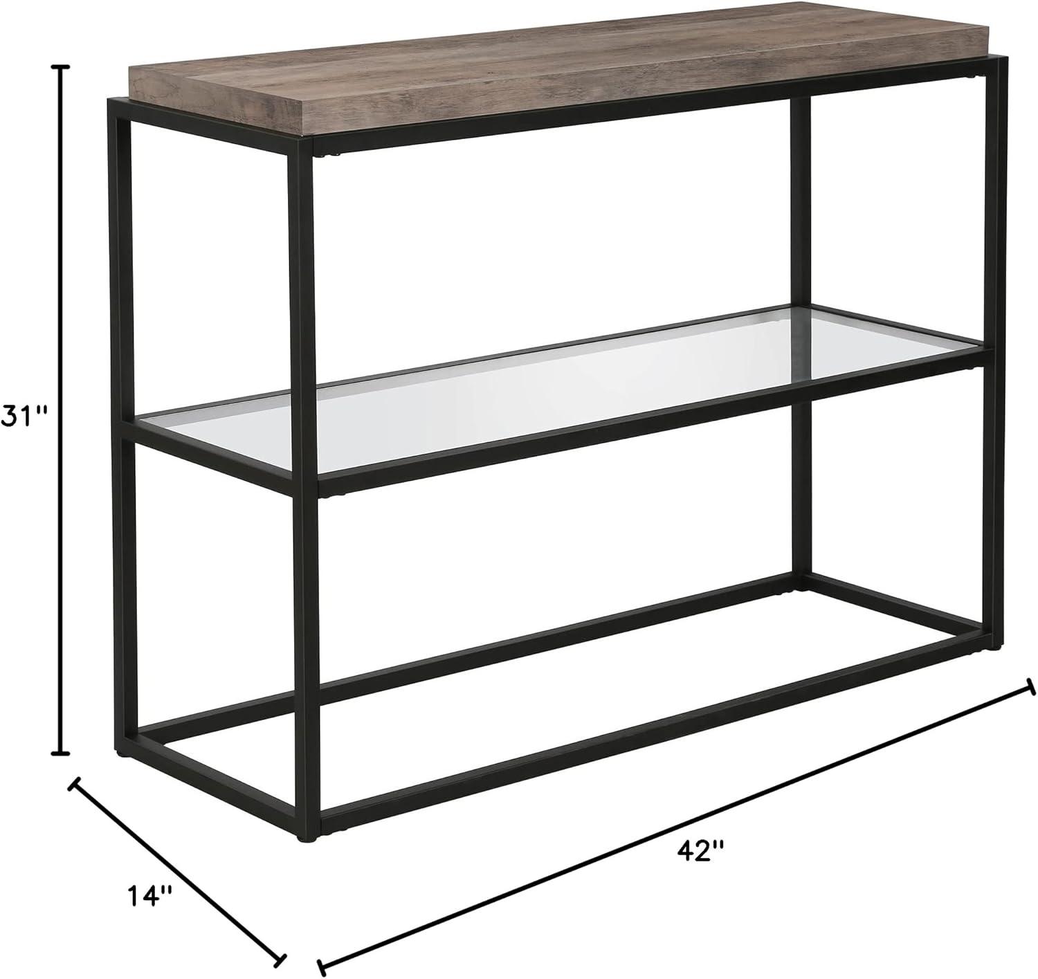 42" Black and Bronze Metal Console Table with Gray Oak Wood Shelf - Henn&Hart