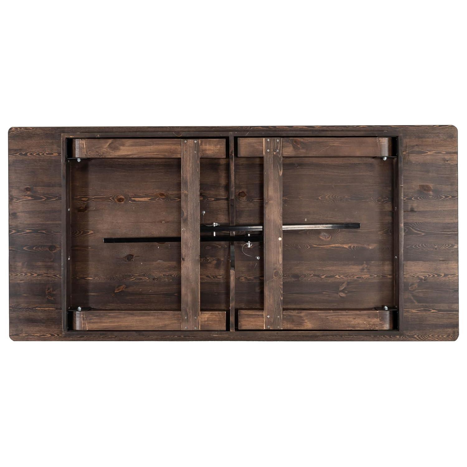 7' x 40'' Rectangular Solid Pine Folding Farm Dining Table in Black Wash Finish