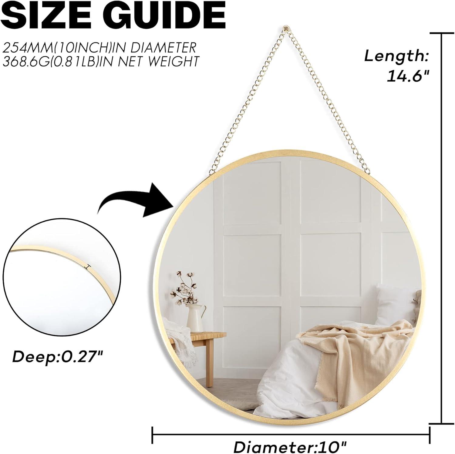 Small Hanging Circle Mirror, Gold Wall Mirror with Hanging Chain, Round Mirrors for Wall Decor Entryway, Bathroom, Bedroom, Vanity, Living Room, 10"