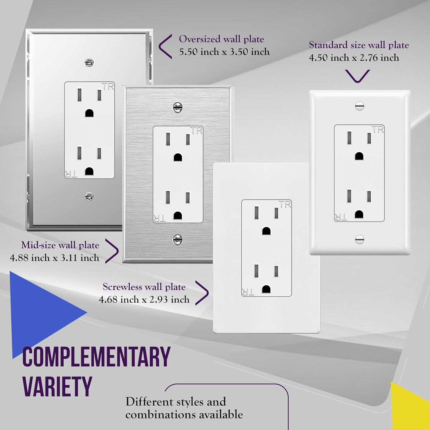 ENERLITES Decorator Receptacle Outlet with Wall Plate, Tamper-Resistant, Residential Grade, 3-Wire, Self-Grounding, 2-Pole, 15A 125V, UL Listed, White