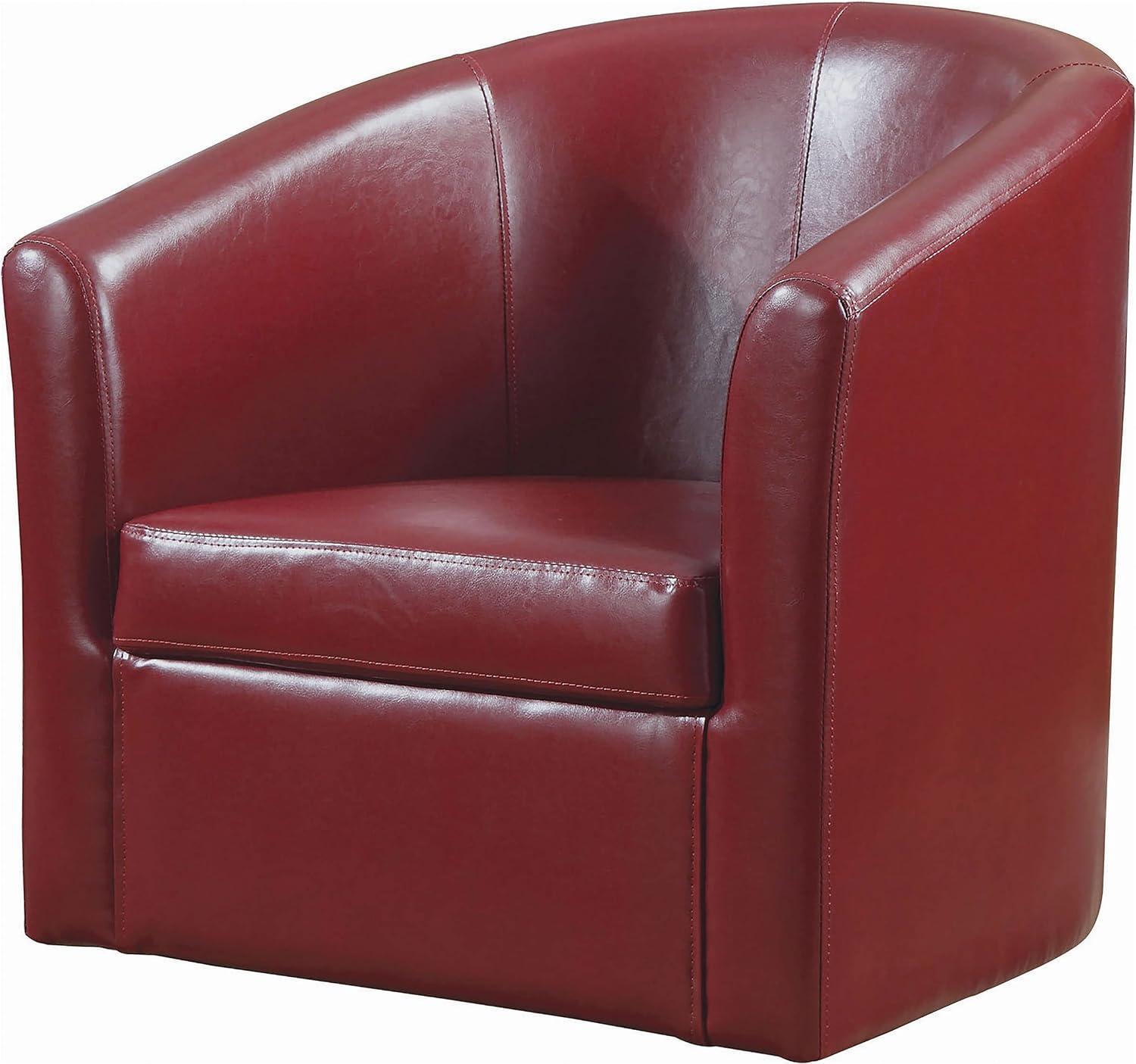 Coaster Contemporary Faux Leather Swivel Barrel Back Accent Chair in Red