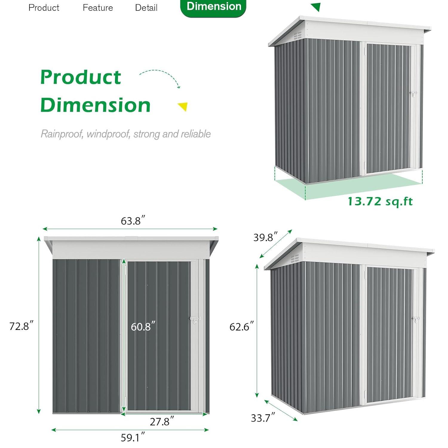 AECOJOY 12' x 10' Outdoor Storage Shed with Lockable Door Patio Metal Garden Storage Building in Dark Gray for Outside