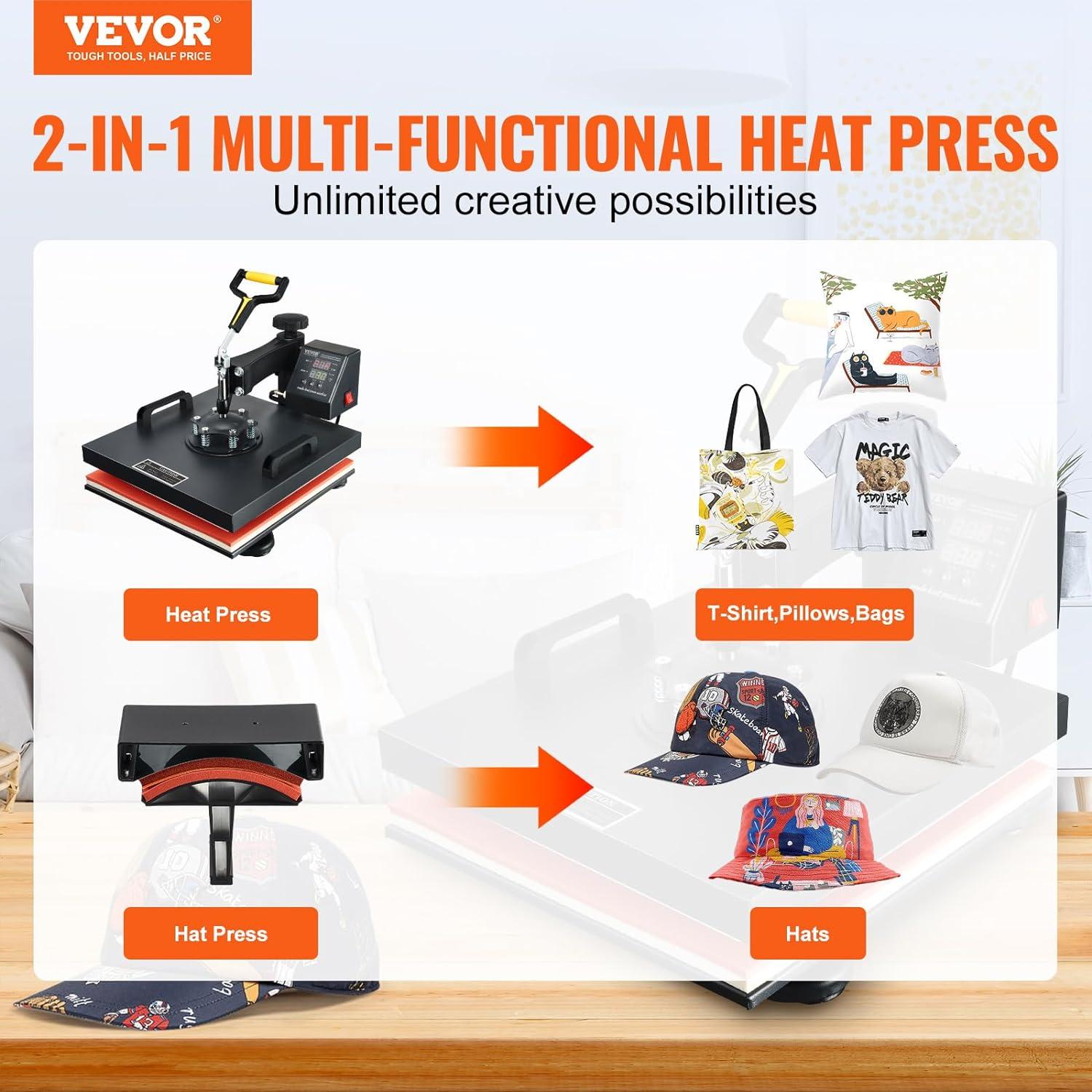 VEVOR 15x15 Black Aluminum 2-in-1 Heat Press Machine