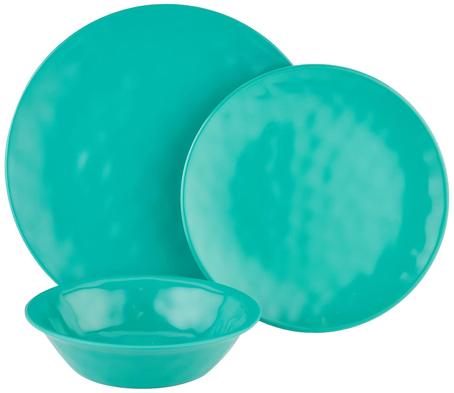 Teal Melamine 12-Piece Dinnerware Set, Service for 4