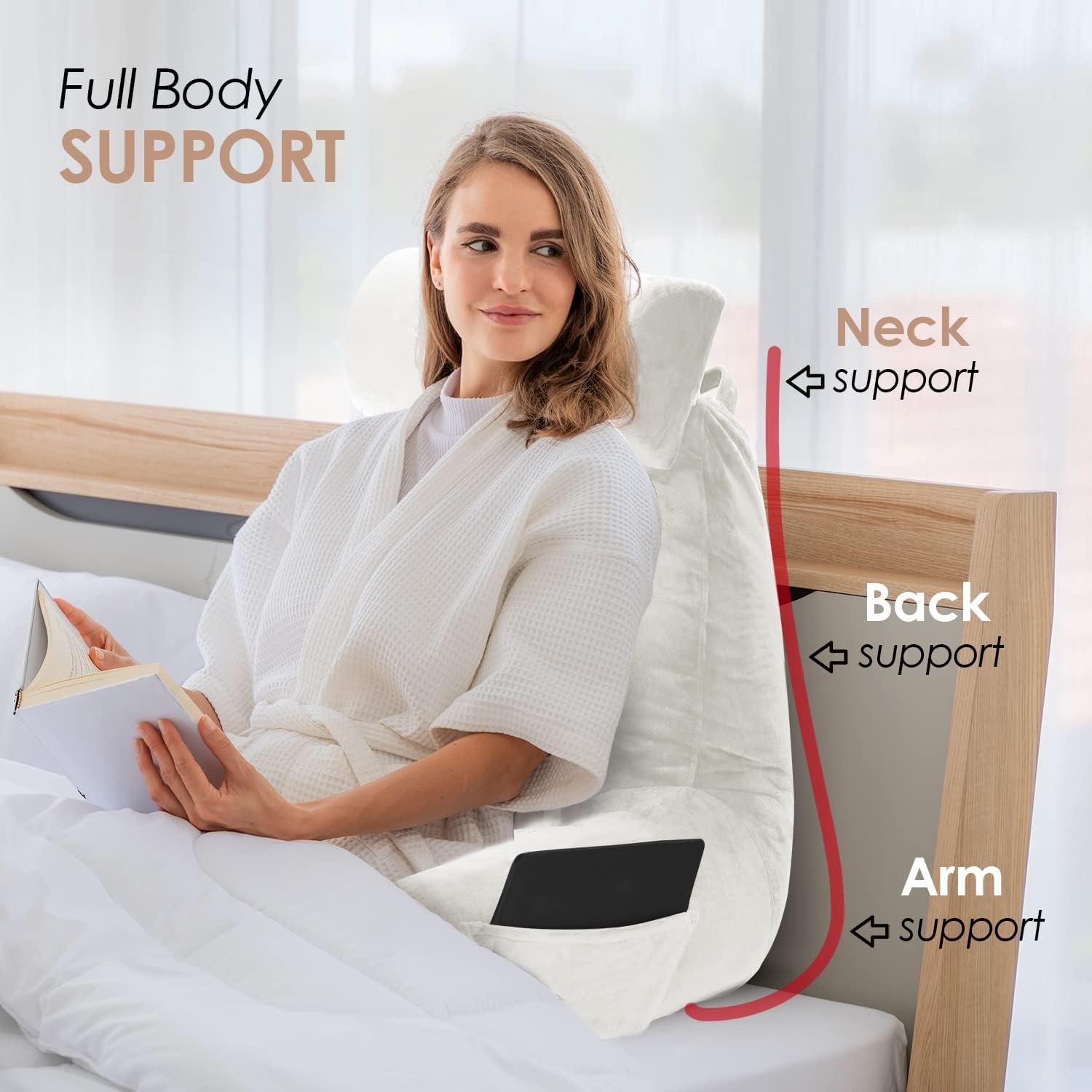 Nestl Reading Pillow with Shredded Memory Foam Includes 2 Neck and Lumber Support Pillows, Designed for Sitting Up in Bed and Couch, Back and Arms Adjustable Support for Adult & Teens, Red