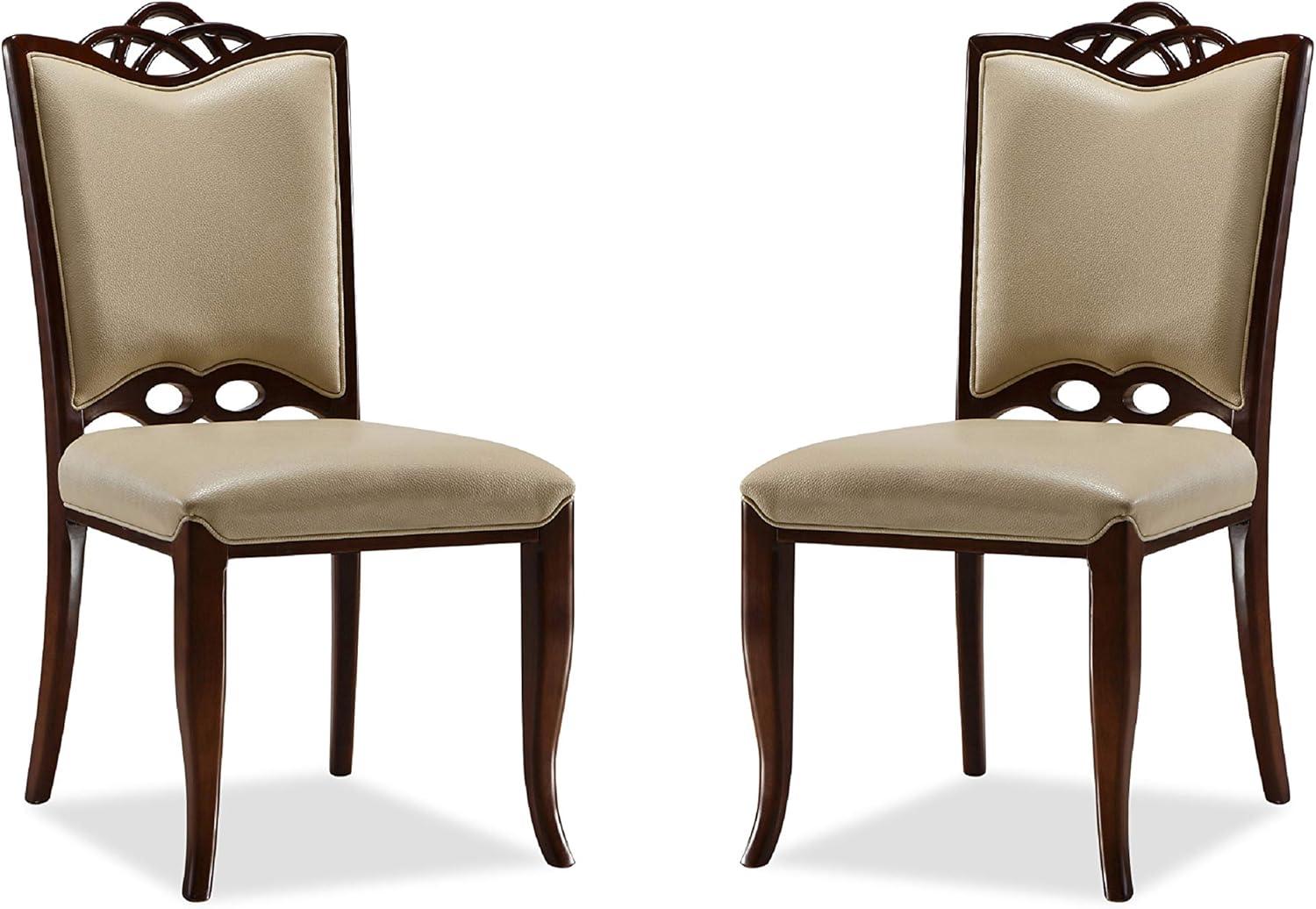 Manhattan Comfort Set of 2 Regent Faux Leather Dining Chairs Cream - Manhattan Comfort: Beechwood Legs, Solid Back, No Assembly Required