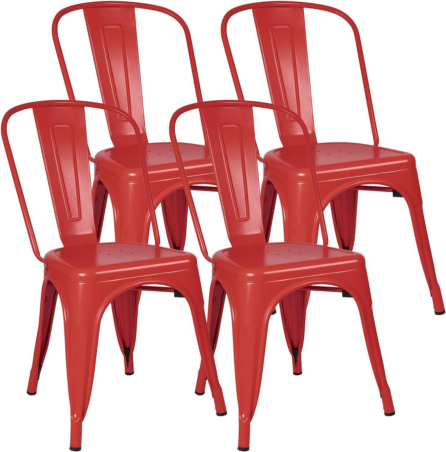 COMHOMA Metal Dining Chair 4pcs Industrial Modern Iron Stackable Bistro Chair (Set of 4)