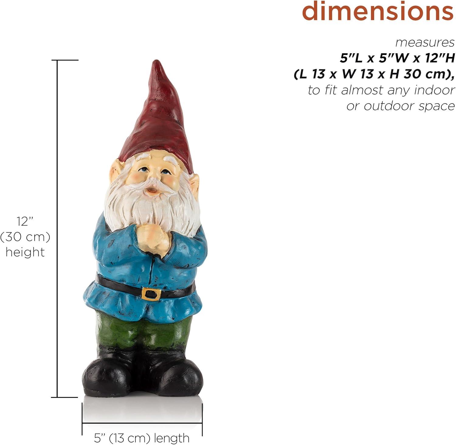 12" Polyresin Bearded Garden Gnome Statue With Red Hat - Alpine Corporation: Outdoor Lawn Decor, Solar Lighting Feature