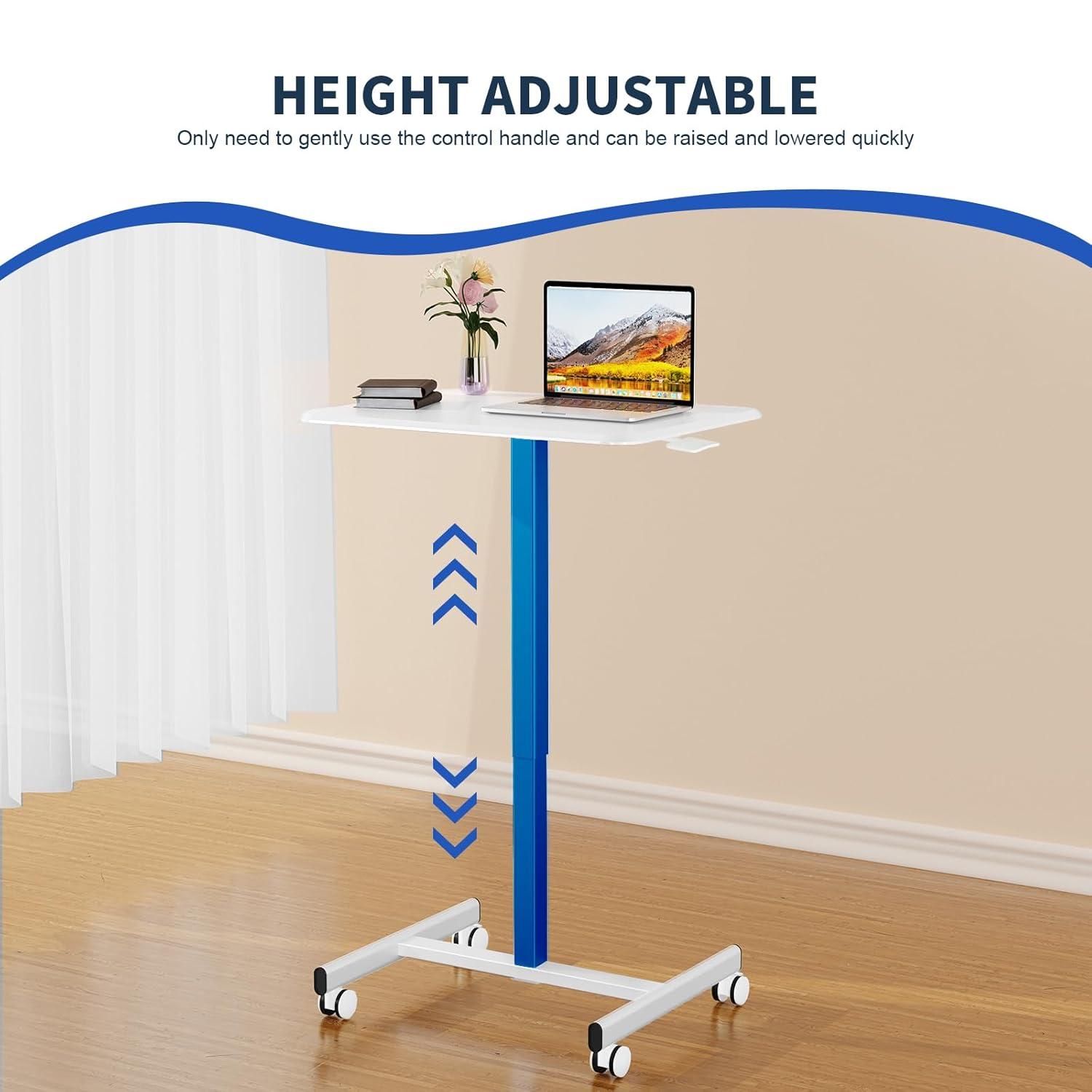 XIANERS Mobile Standing Desk Pneumatic Computer Table Adjustable Height Mobile Stand Up Desk With Wheels Portable Rolling Desk Computer Desk Laptop Desk Standing Table latest