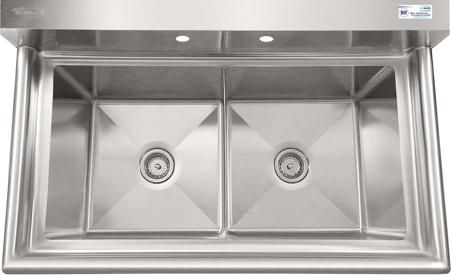 72 in. 16-Gauge Commercial Sink with Backsplash and Dual 18 in. Drainboards, Bowl Dimensions 18"x18"x14" in Stainless-Steel (KM-SB181814-18B316)