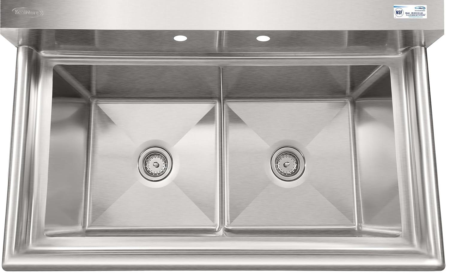 72 in. 16-Gauge Commercial Sink with Backsplash and Dual 18 in. Drainboards, Bowl Dimensions 18"x18"x14" in Stainless-Steel (KM-SB181814-18B316)