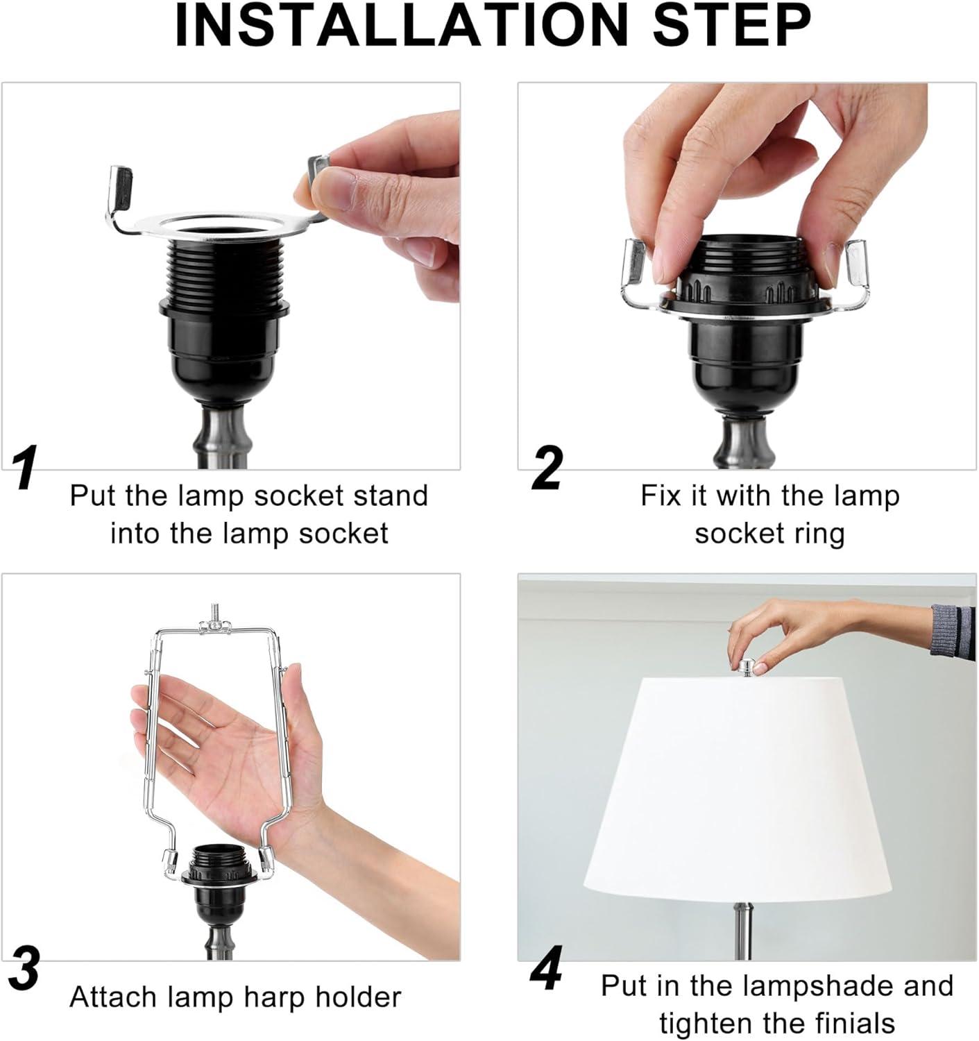 Adjustable Nickel Lamp Harp Holder Kit with Adapters