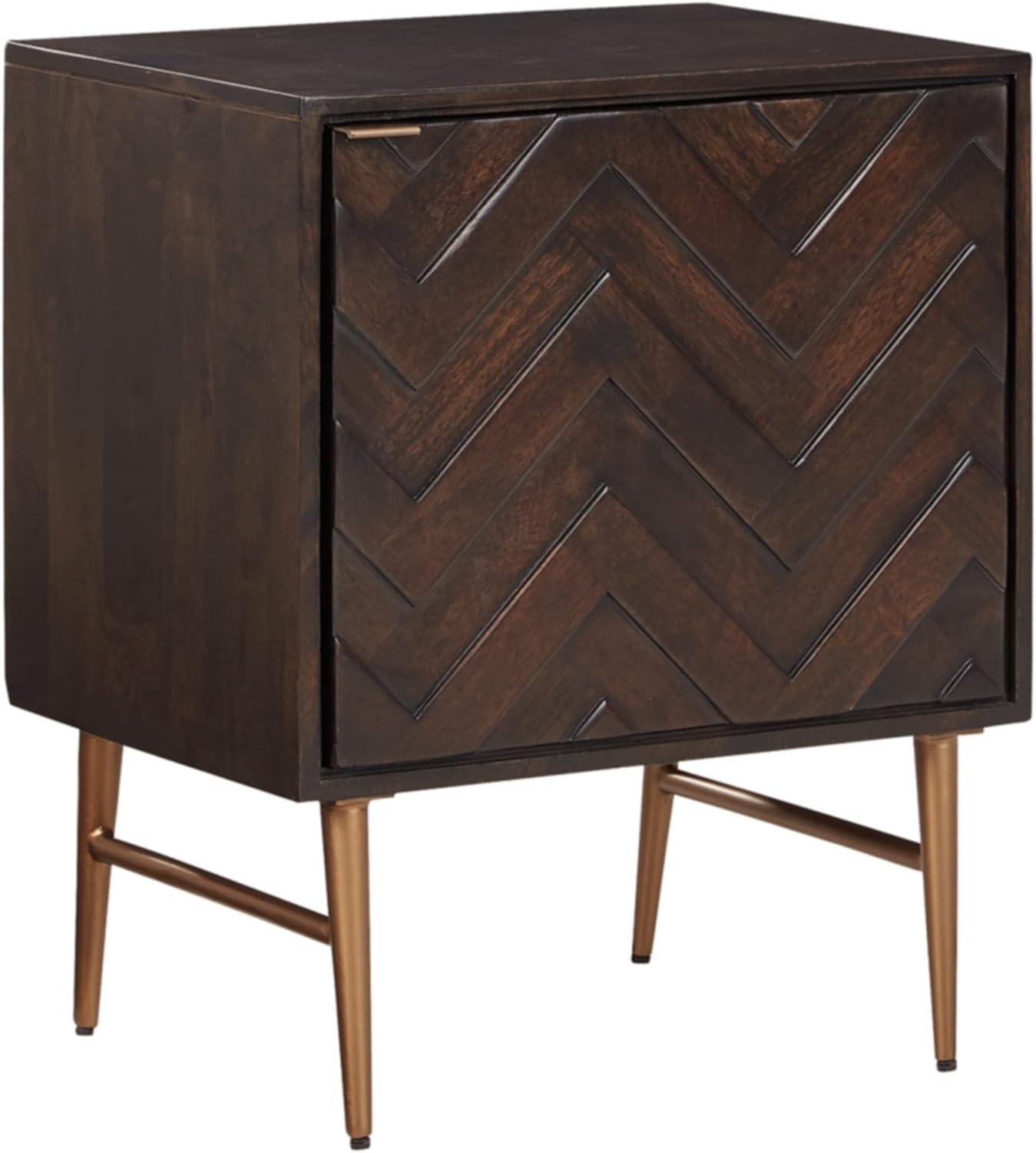 Dark Brown Chevron Pattern Mid-Century Modern Accent Cabinet