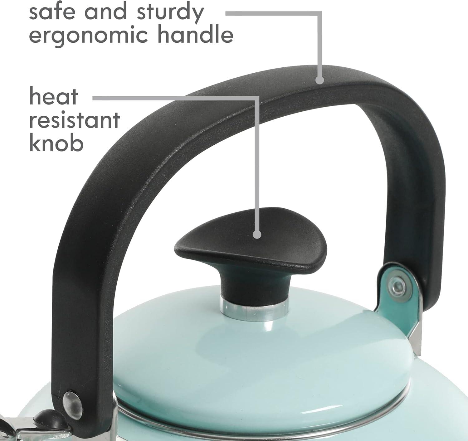 Kenmore 1.5 Qt Broadway Steel Whistling Stove Top Tea Pot Kettle, Glacier Blue
