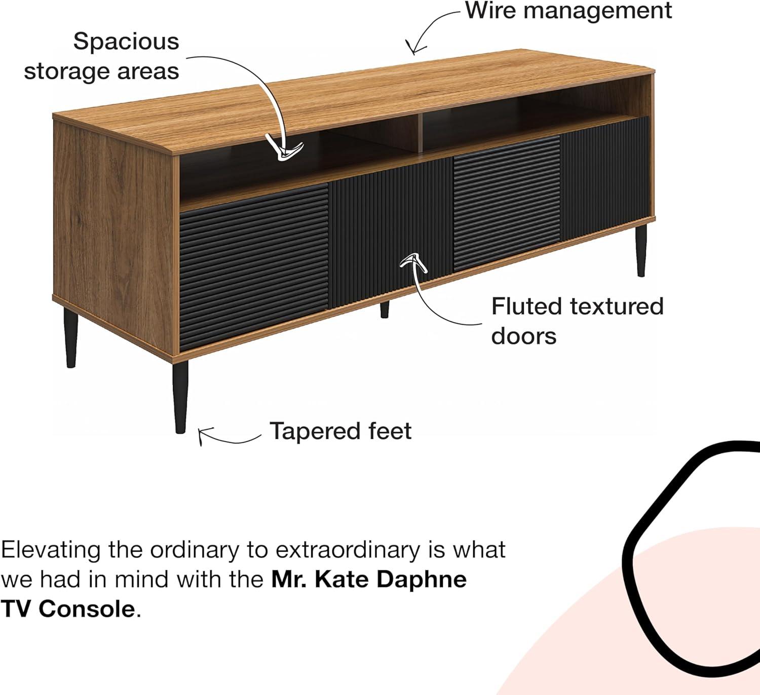 Daphne Walnut and Black Fluted Media Console with Cabinet