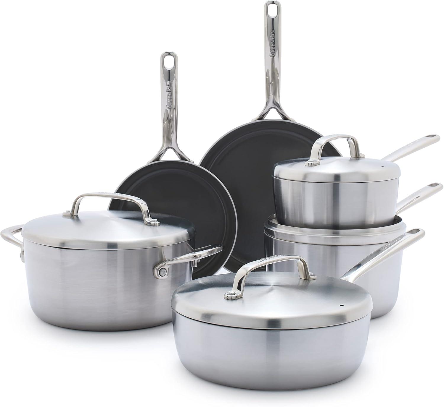 GreenPan GP5 Stainless Steel 5-PLY Healthy Ceramic Nonstick 13pc Cookware Set PFAS-Free