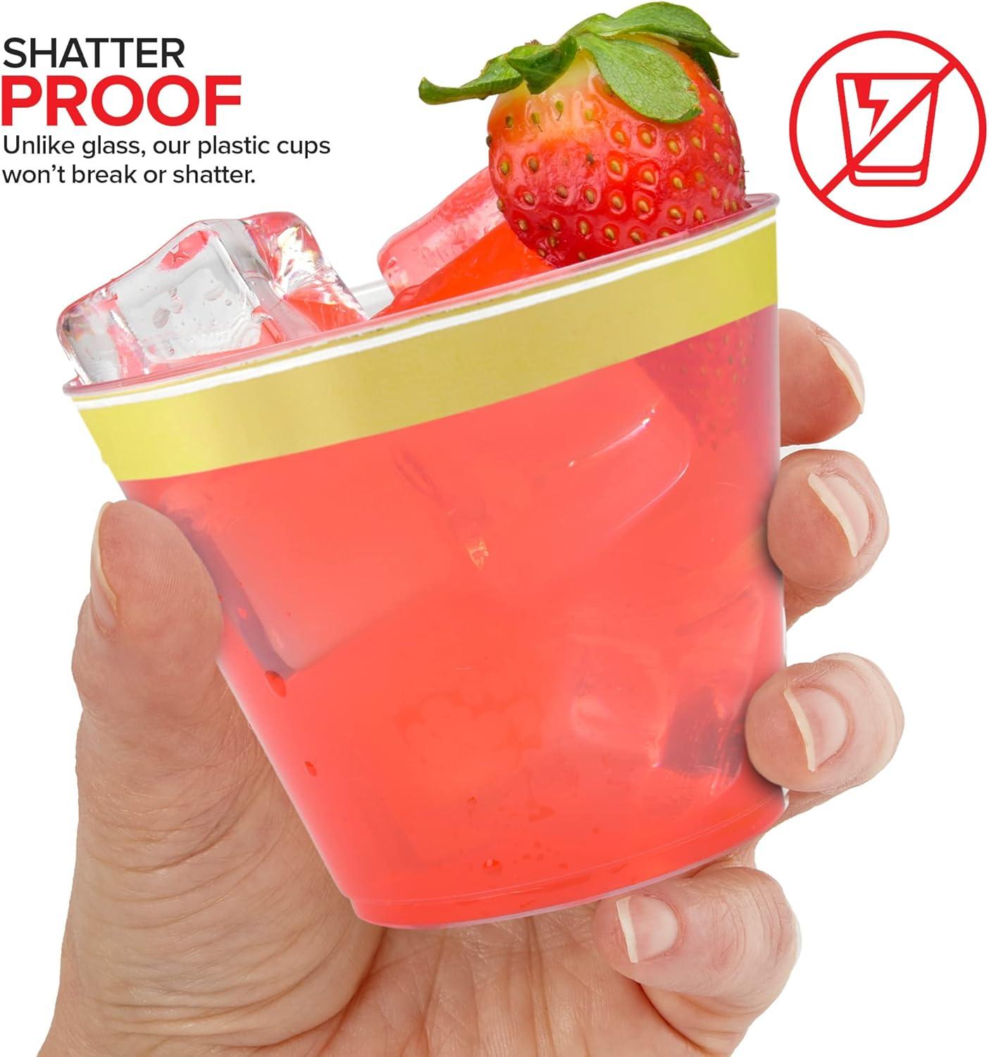 Stock Your Home 9oz Hard Plastic Party Cups 100 Pack - Gold Rim